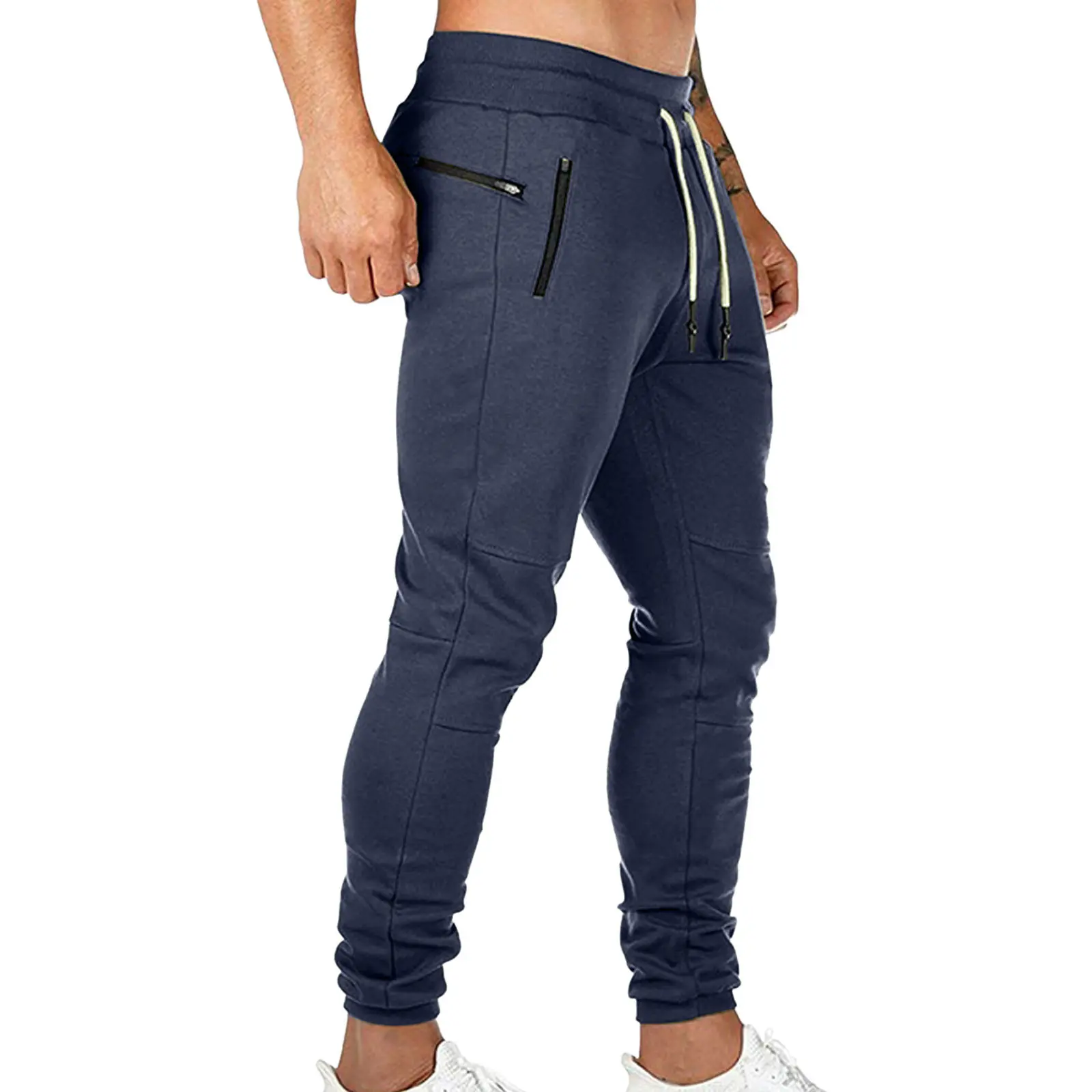 Cargo Pants for Men Solid Color Side Pockets Lace Up Waistband Casual Trousers European American Fitness Athletic Trousers