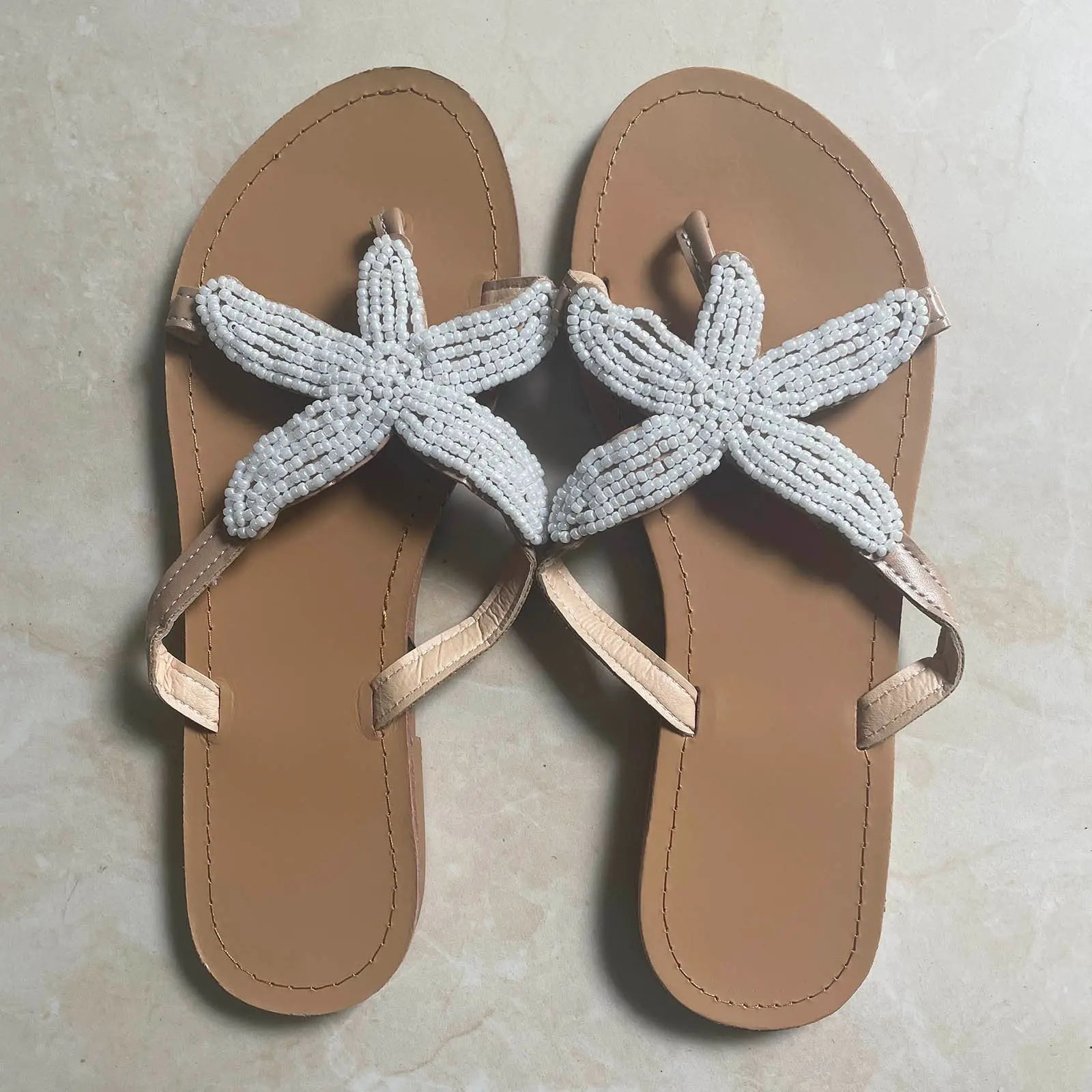 Women's Fashion Casual Slippers Outdoor Walking Beach Holiday Leisure Temperament Breathable Flip Flops Sea Star Splicing Shoes