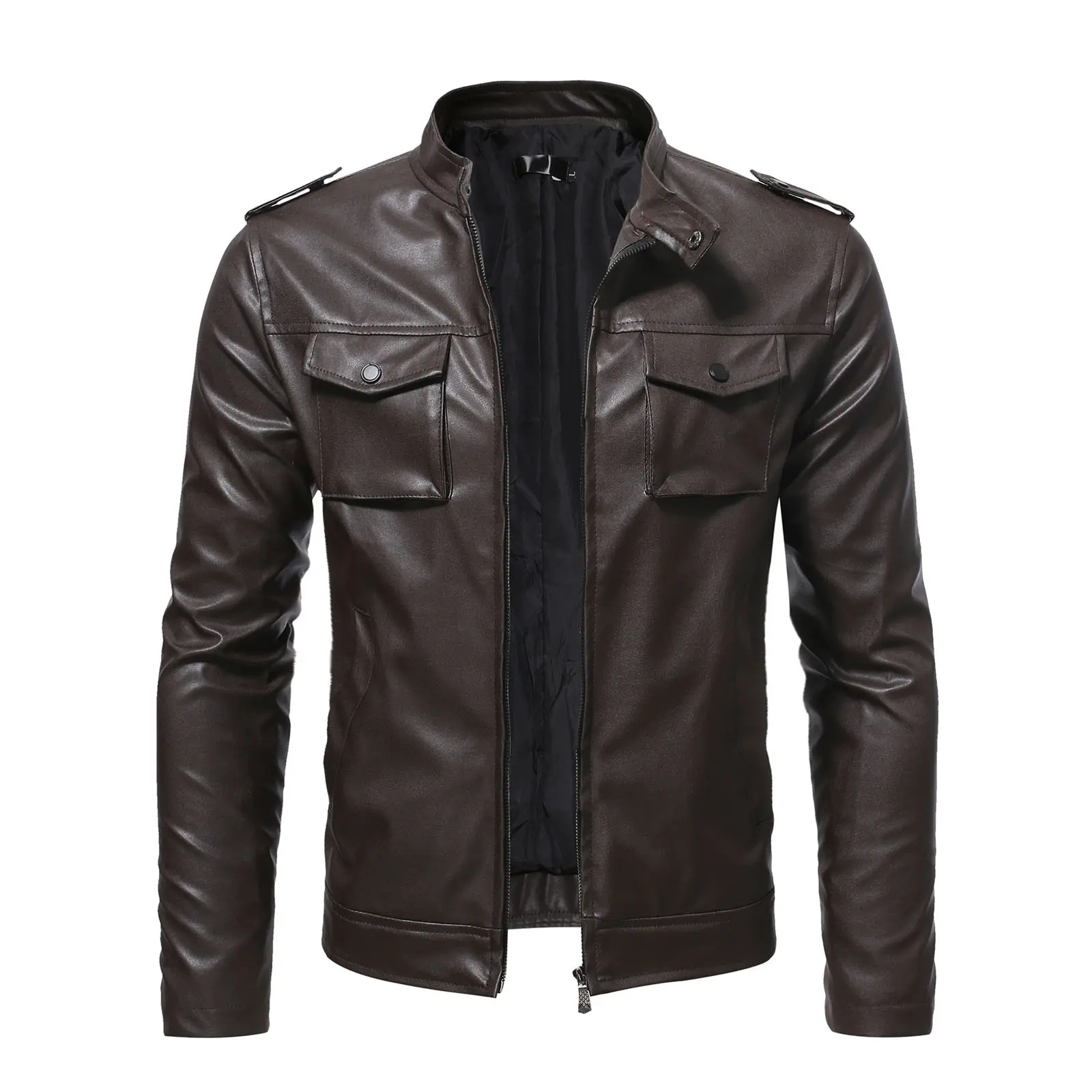 Jackets For Teens Coat Pocket Stand Faux Leather Men's Fashion Zipper Slim Short Jacket Men's Men's Extra Long Trench Coat