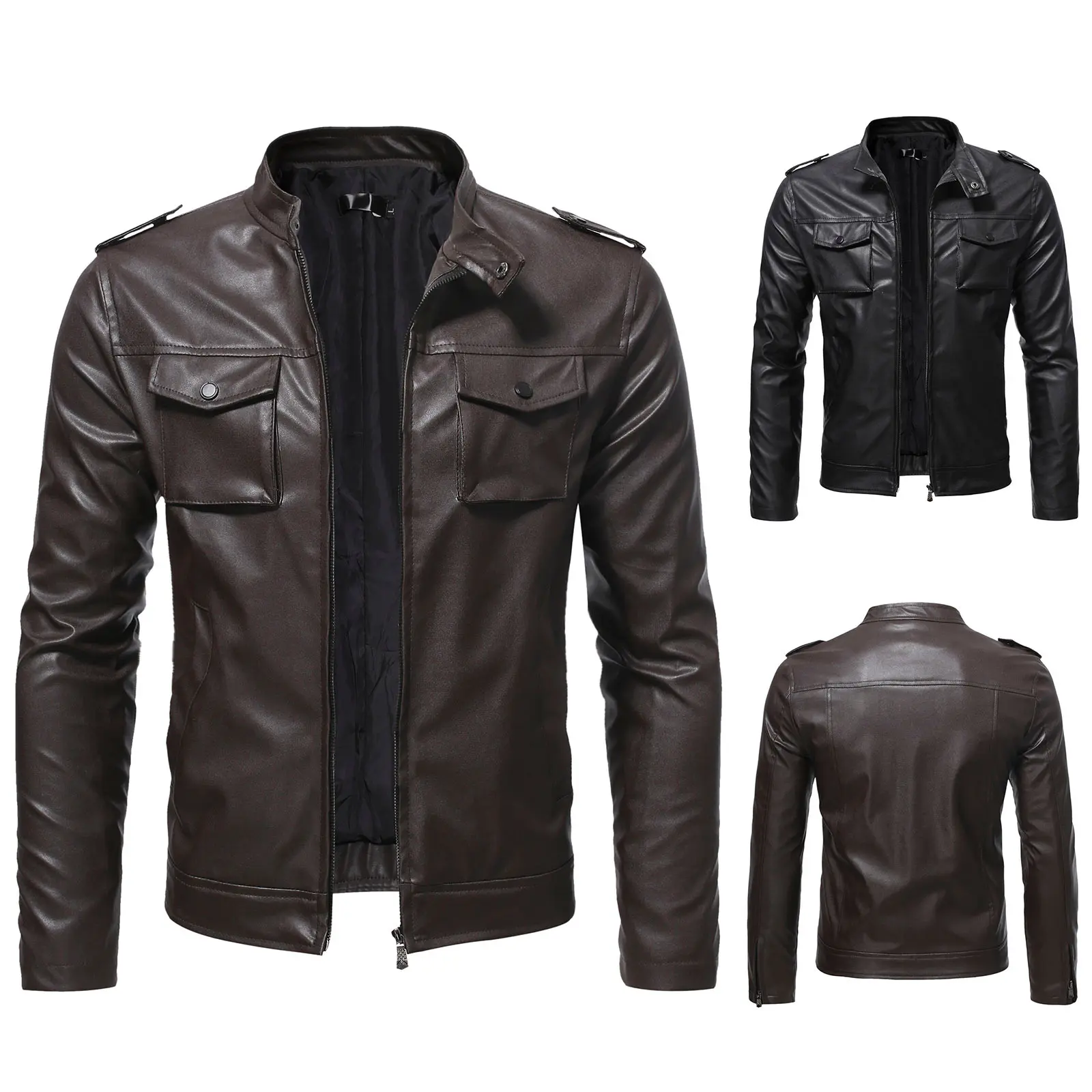Jackets For Teens Coat Pocket Stand Faux Leather Men's Fashion Zipper Slim Short Jacket Men's Men's Extra Long Trench Coat