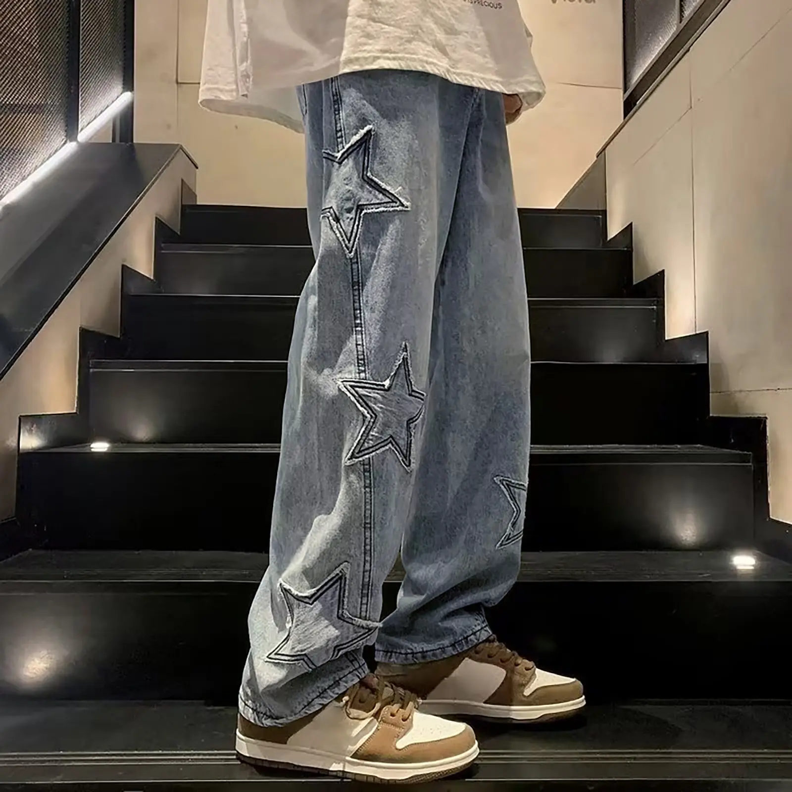 Men's Fashion Jeans Pants High Waist Straight Wide Leg Loose Skateboarding Denim Trousers Male Baggy Slim Fit Versatile Trouser