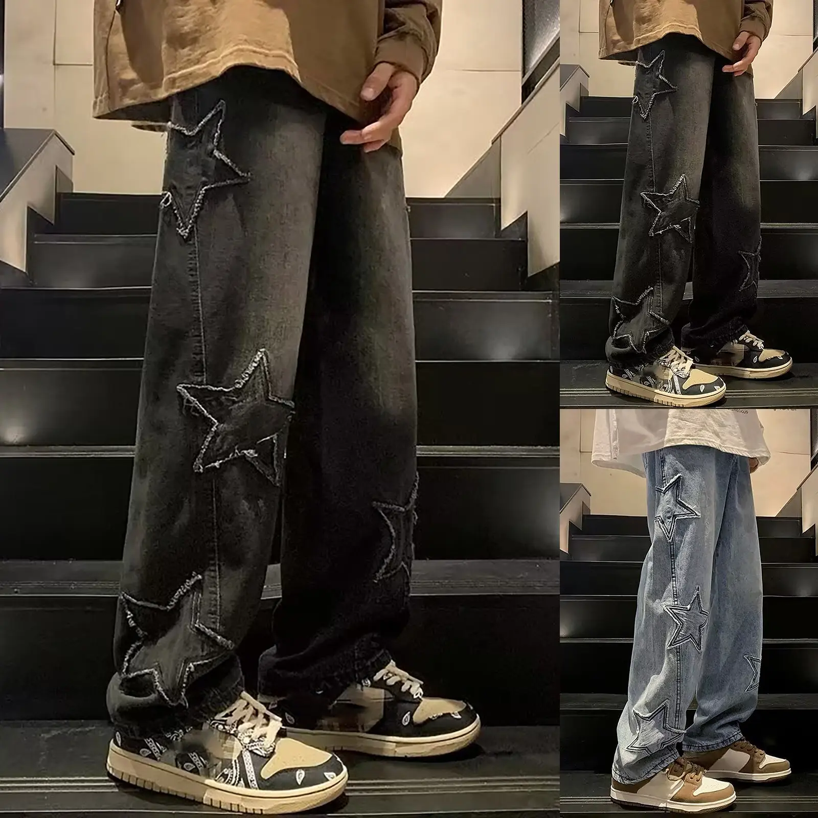 Men's Fashion Jeans Pants High Waist Straight Wide Leg Loose Skateboarding Denim Trousers Male Baggy Slim Fit Versatile Trouser