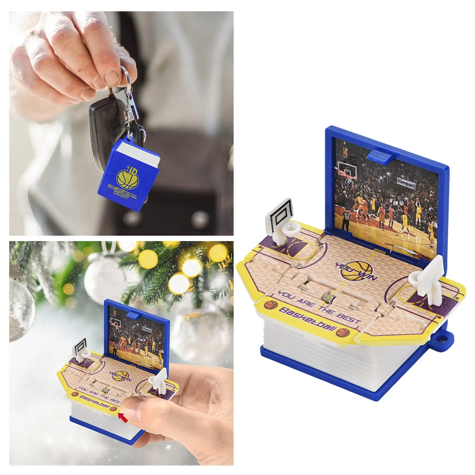 Christmas Gifts For Kids Friends 3D Folding Book Football Basketball Christmas Idyllic Key Chain Wallet with Key Ring for Women