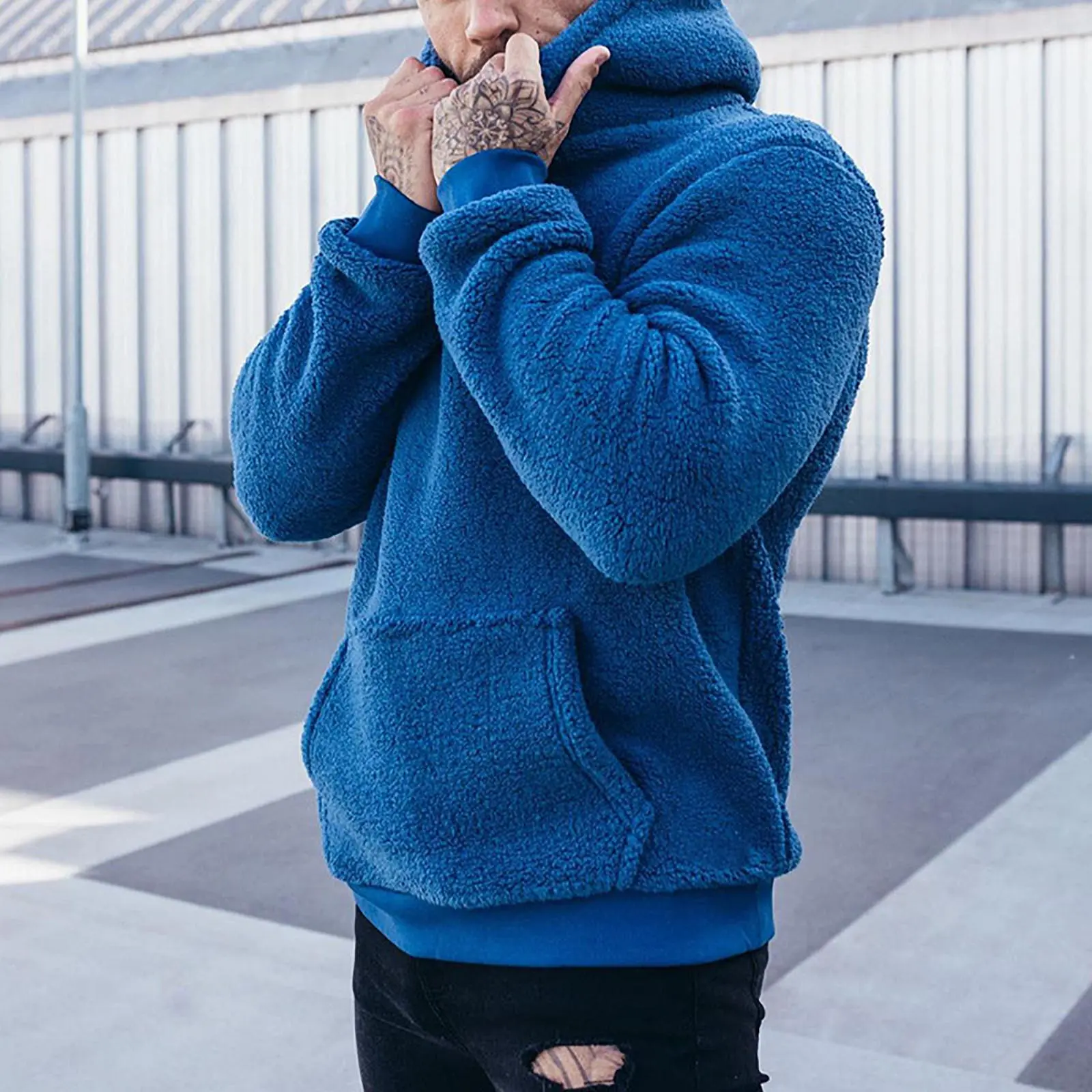 Men's Autumn Plush Hoodies Big And Tall Solid Color Sweatshirts Fuzzy Fleece Letter Label Comfty Casual Sweatshirt for Men