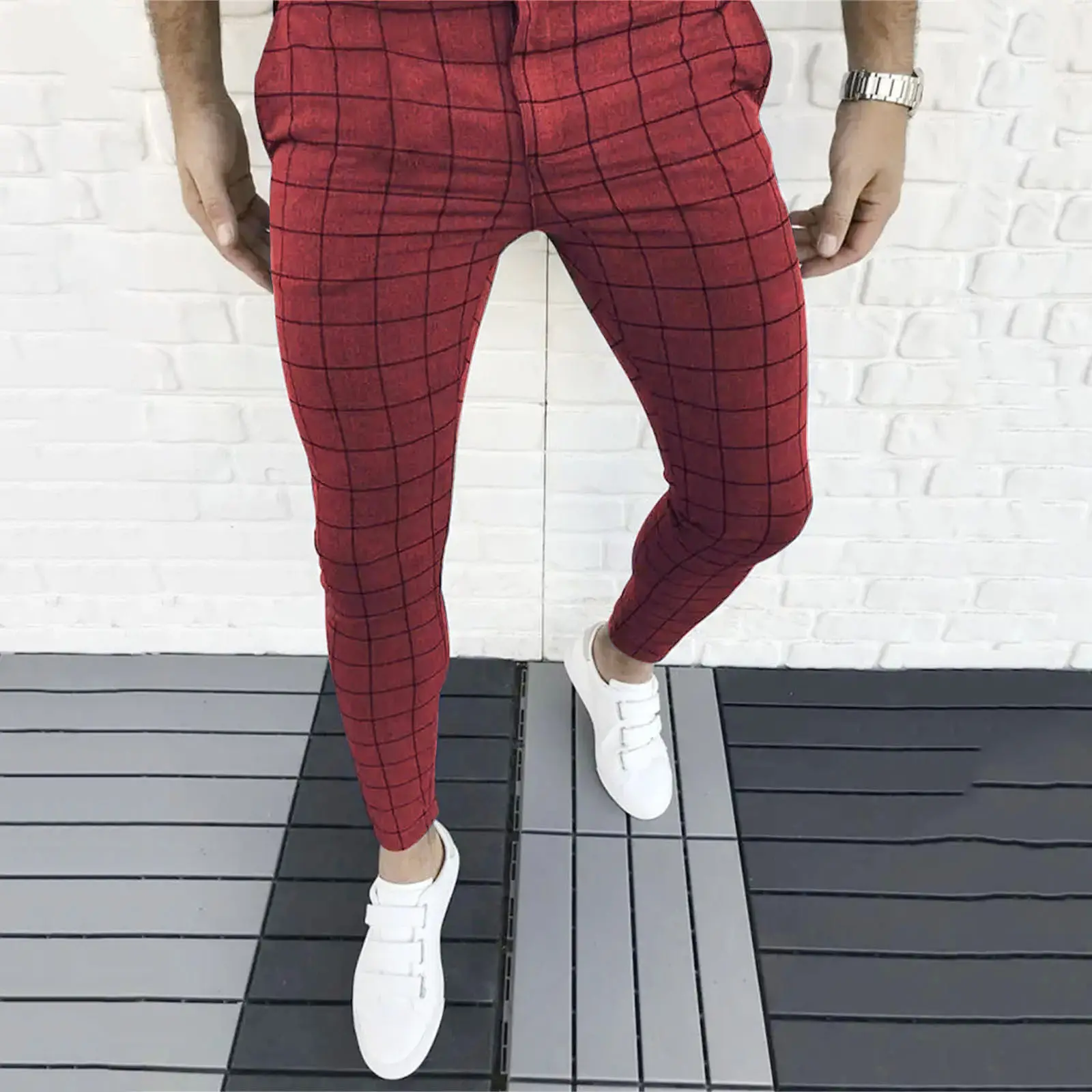 Plaid Printing Casual Pants For Men Slim Fit Casual Versatile Trouser With Pockets Trend Wear Amerianc Style Holiday Clothes
