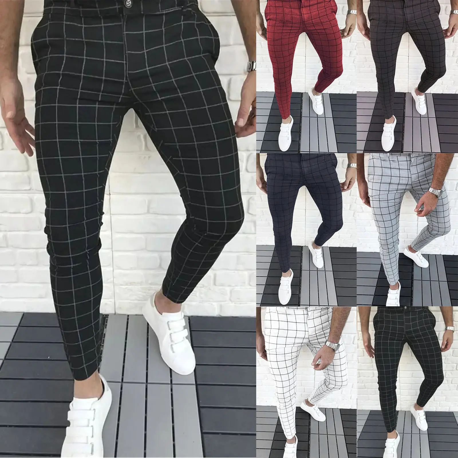 Plaid Printing Casual Pants For Men Slim Fit Casual Versatile Trouser With Pockets Trend Wear Amerianc Style Holiday Clothes