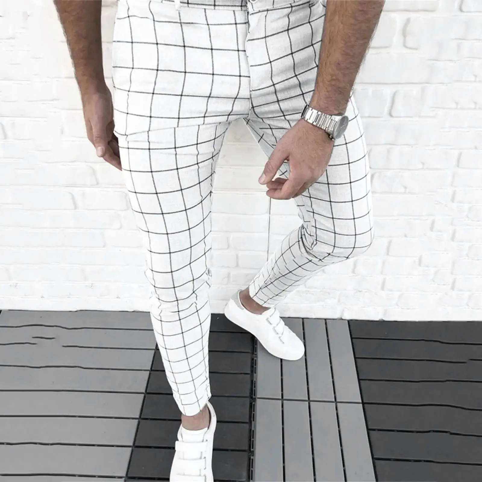 Plaid Printing Casual Pants For Men Slim Fit Casual Versatile Trouser With Pockets Trend Wear Amerianc Style Holiday Clothes