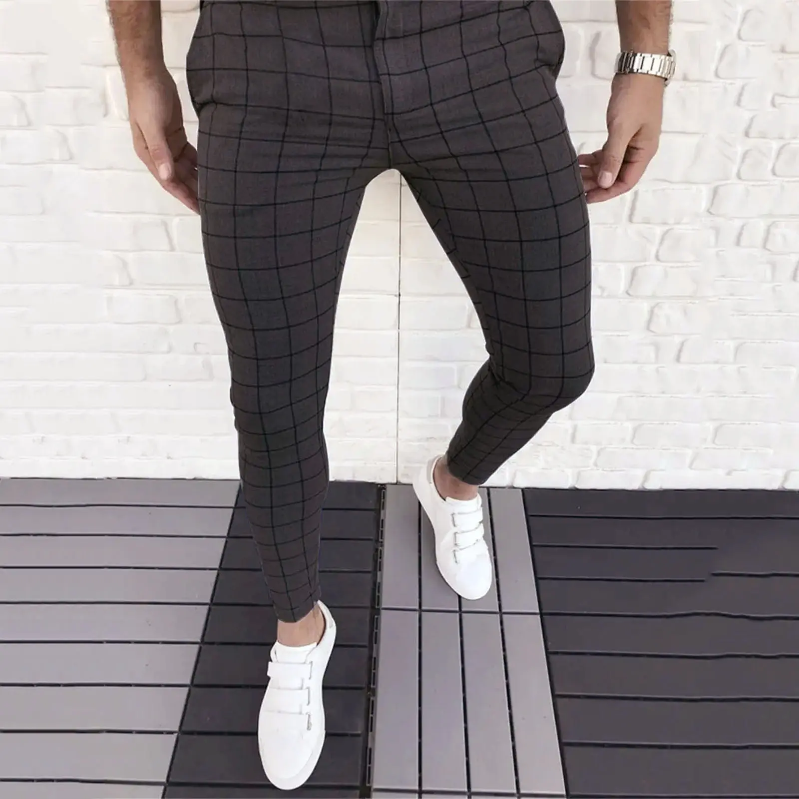 Plaid Printing Casual Pants For Men Slim Fit Casual Versatile Trouser With Pockets Trend Wear Amerianc Style Holiday Clothes