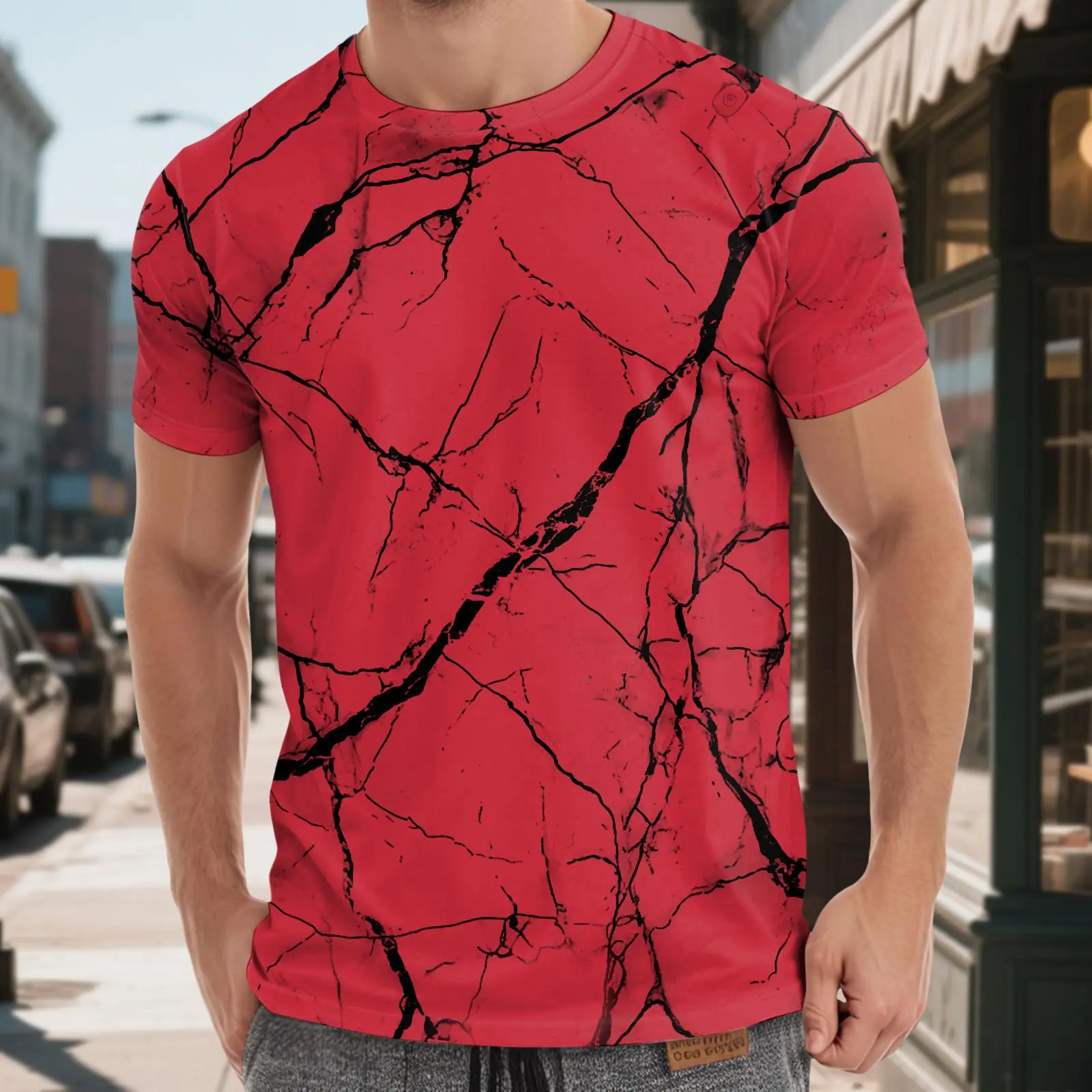Men's Street Tie Dyed Printed T-shirts Round Neck Short Sleeve Casual Comfortable Breathable Summer Walking Athletic T Shirt