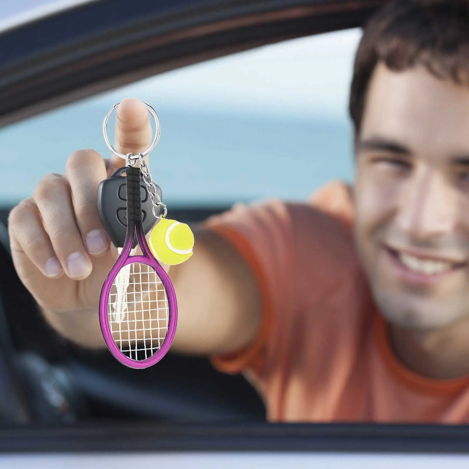 Wallet Key Ring Pendant Tennis Keychain Mini Tennis Rackets Keyring Creative Design Sports Tennis Racket Accessory for House