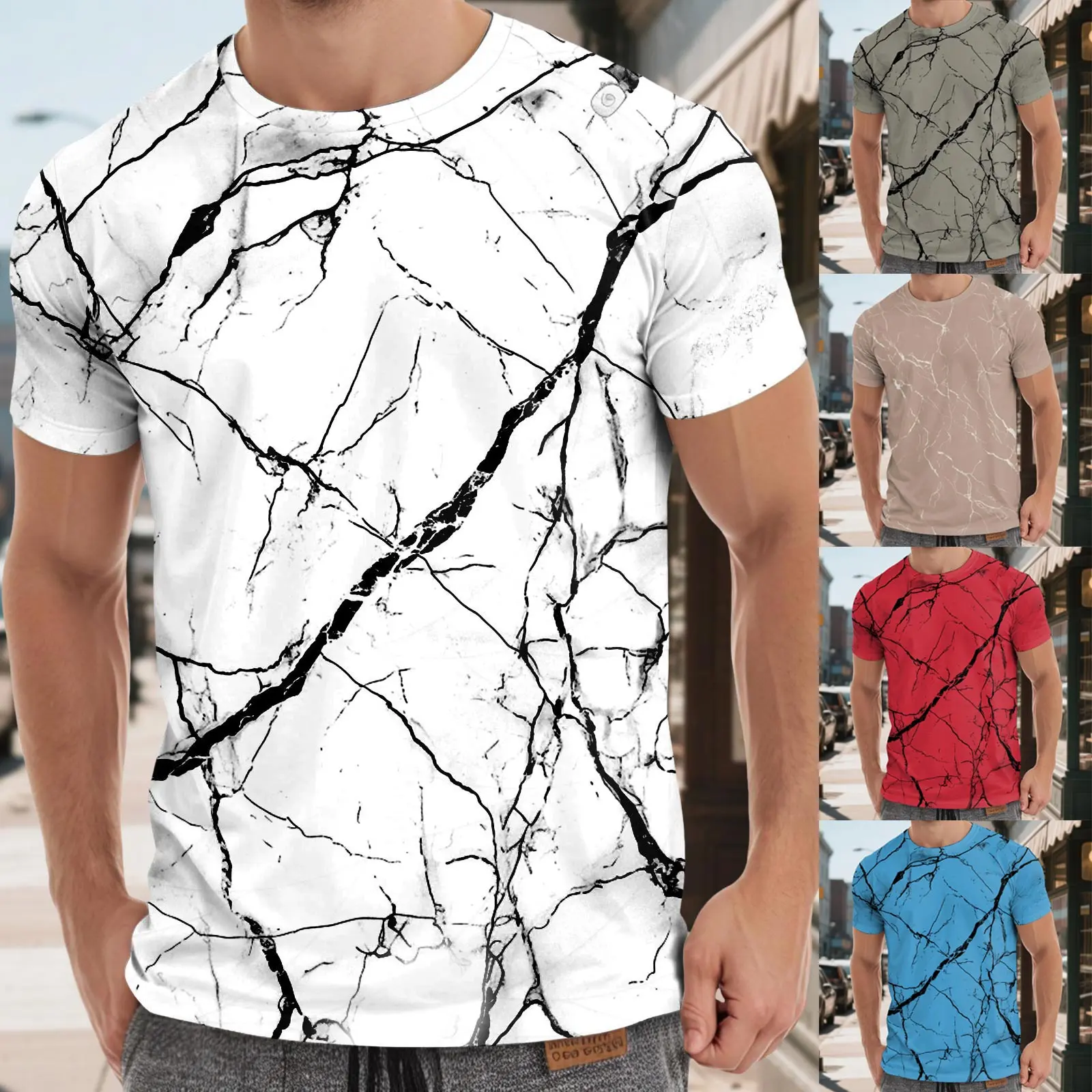 Men's Street Tie Dyed Printed T-shirts Round Neck Short Sleeve Casual Comfortable Breathable Summer Walking Athletic T Shirt
