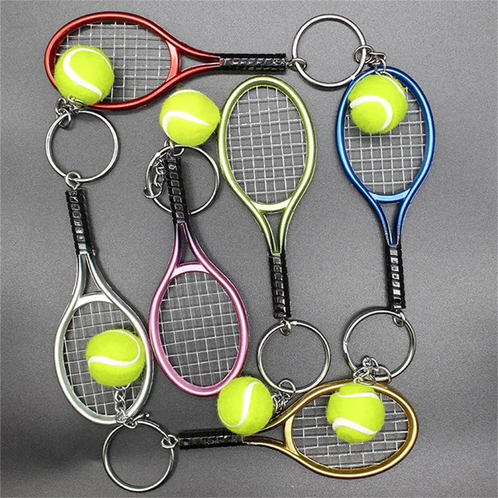 Wallet Key Ring Pendant Tennis Keychain Mini Tennis Rackets Keyring Creative Design Sports Tennis Racket Accessory for House