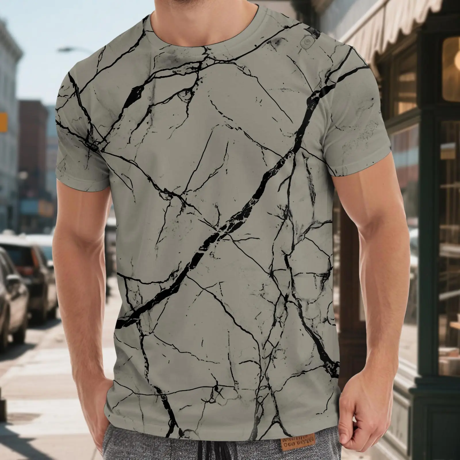 Men's Street Tie Dyed Printed T-shirts Round Neck Short Sleeve Casual Comfortable Breathable Summer Walking Athletic T Shirt
