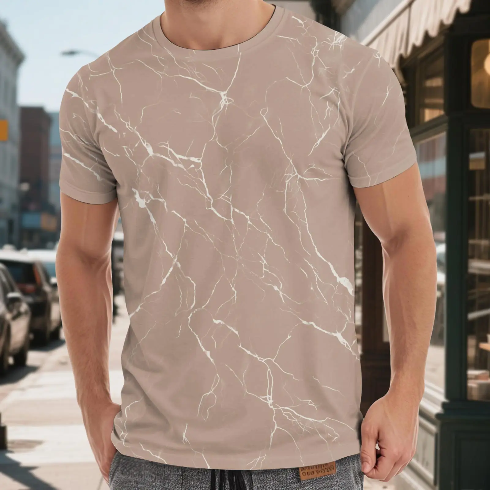 Men's Street Tie Dyed Printed T-shirts Round Neck Short Sleeve Casual Comfortable Breathable Summer Walking Athletic T Shirt