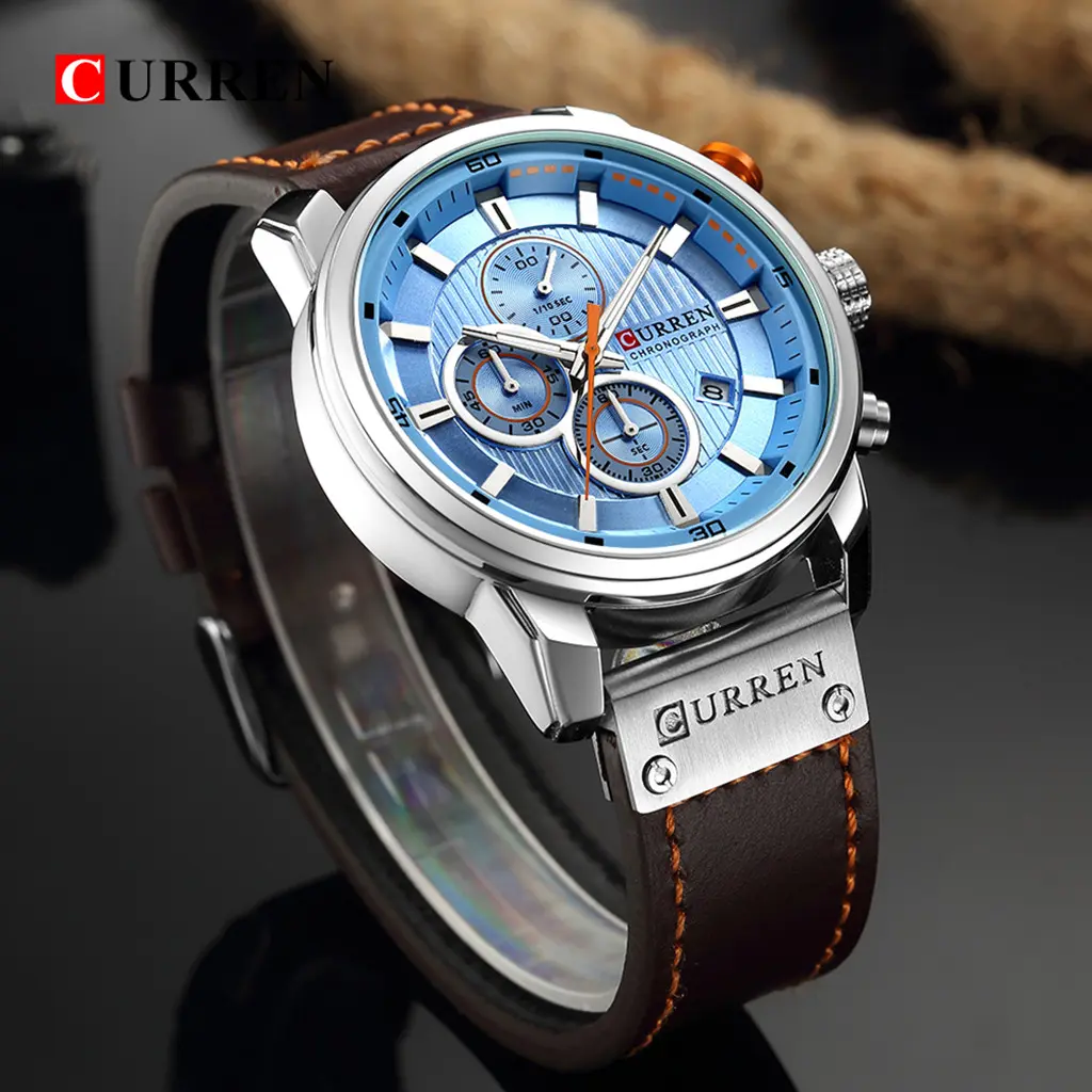 Automatic Watch Round True Three Calendar Men's Business Quartz Watch Fashion Big Ddial Leather Strap High End Trend Watch