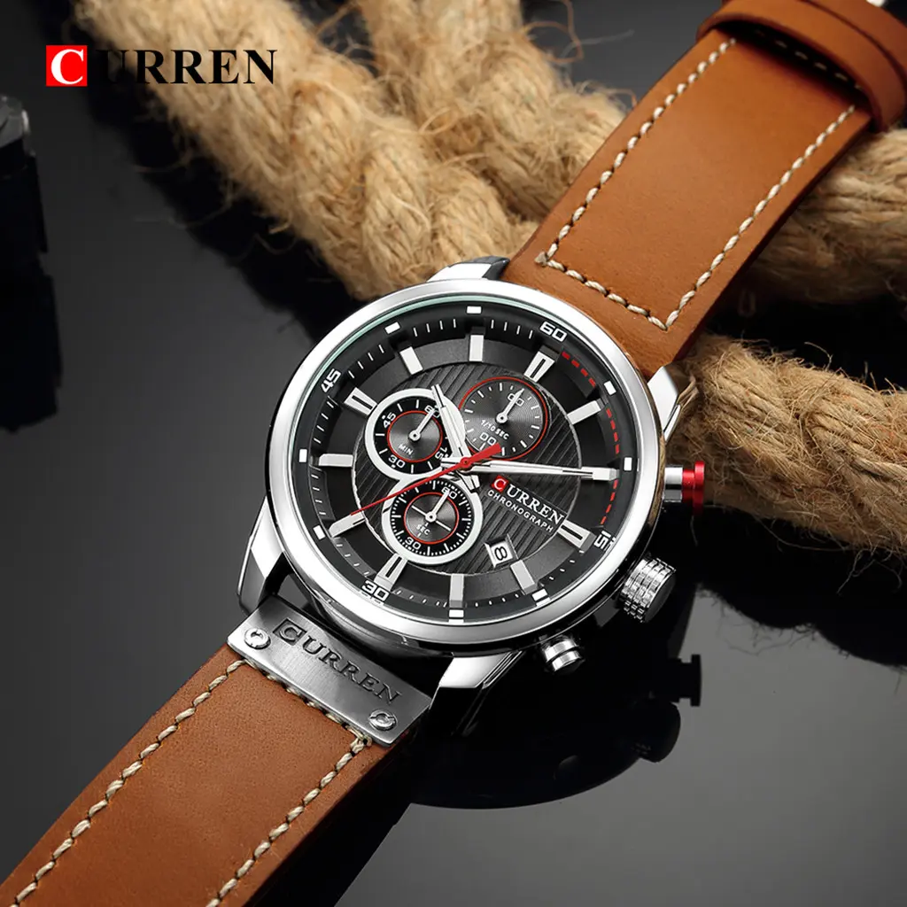 Automatic Watch Round True Three Calendar Men's Business Quartz Watch Fashion Big Ddial Leather Strap High End Trend Watch
