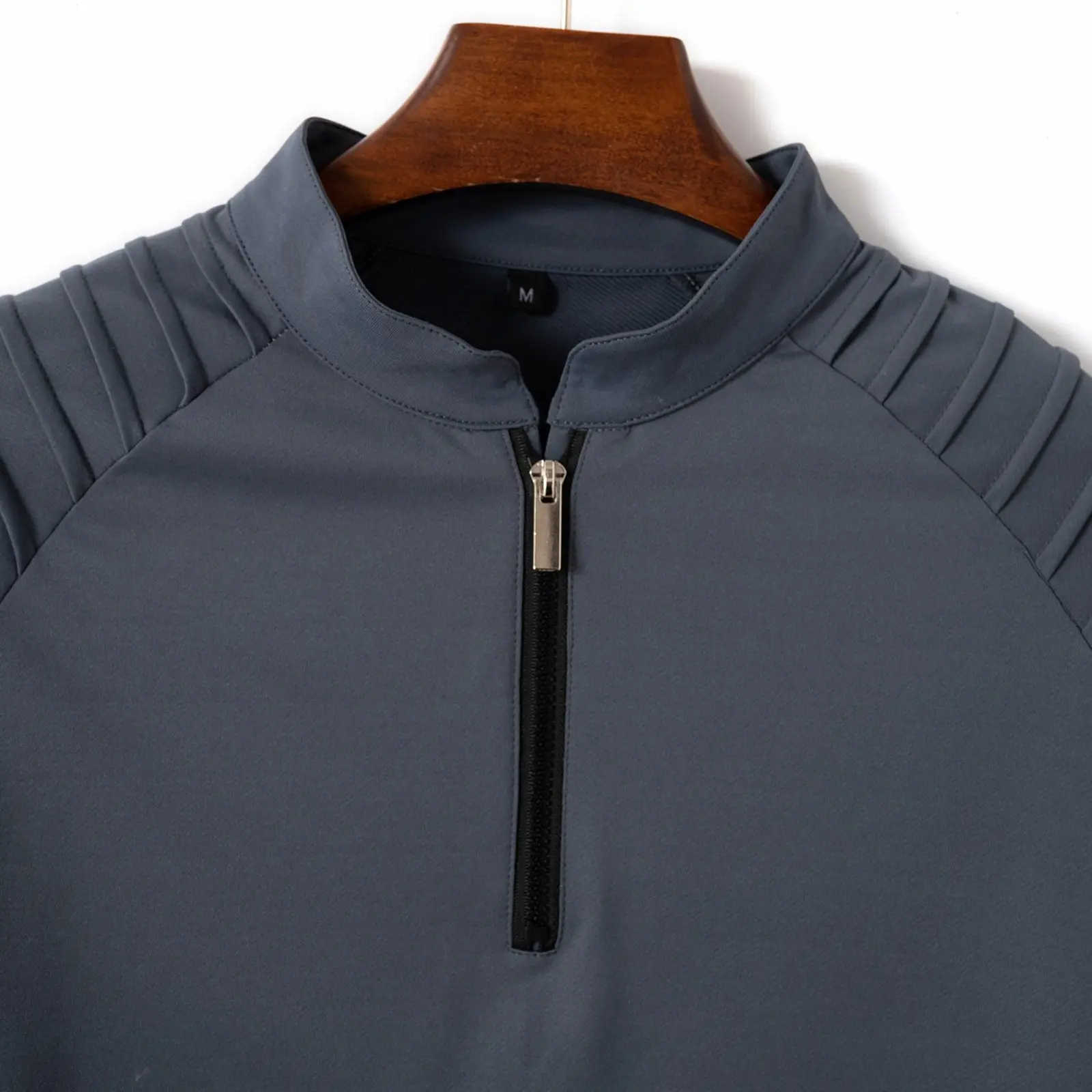Running Fitness Shirts For Men With Half Zipper Men's Slim Fit Casual Stretch Shoulder Pleated Comfty Breath Warm Athletic Tops