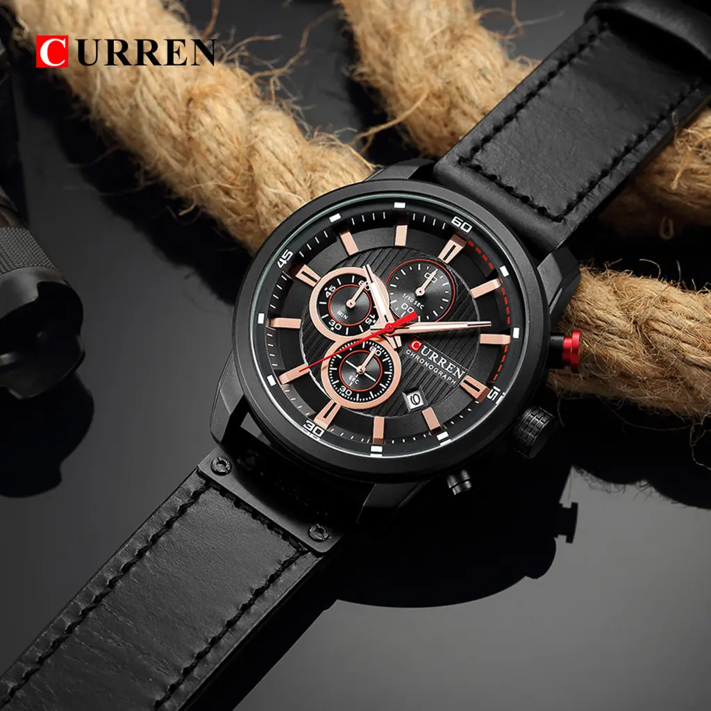 Automatic Watch Round True Three Calendar Men's Business Quartz Watch Fashion Big Ddial Leather Strap High End Trend Watch