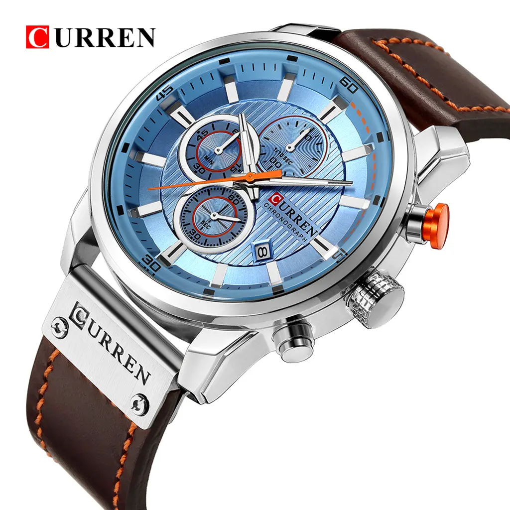 Automatic Watch Round True Three Calendar Men's Business Quartz Watch Fashion Big Ddial Leather Strap High End Trend Watch