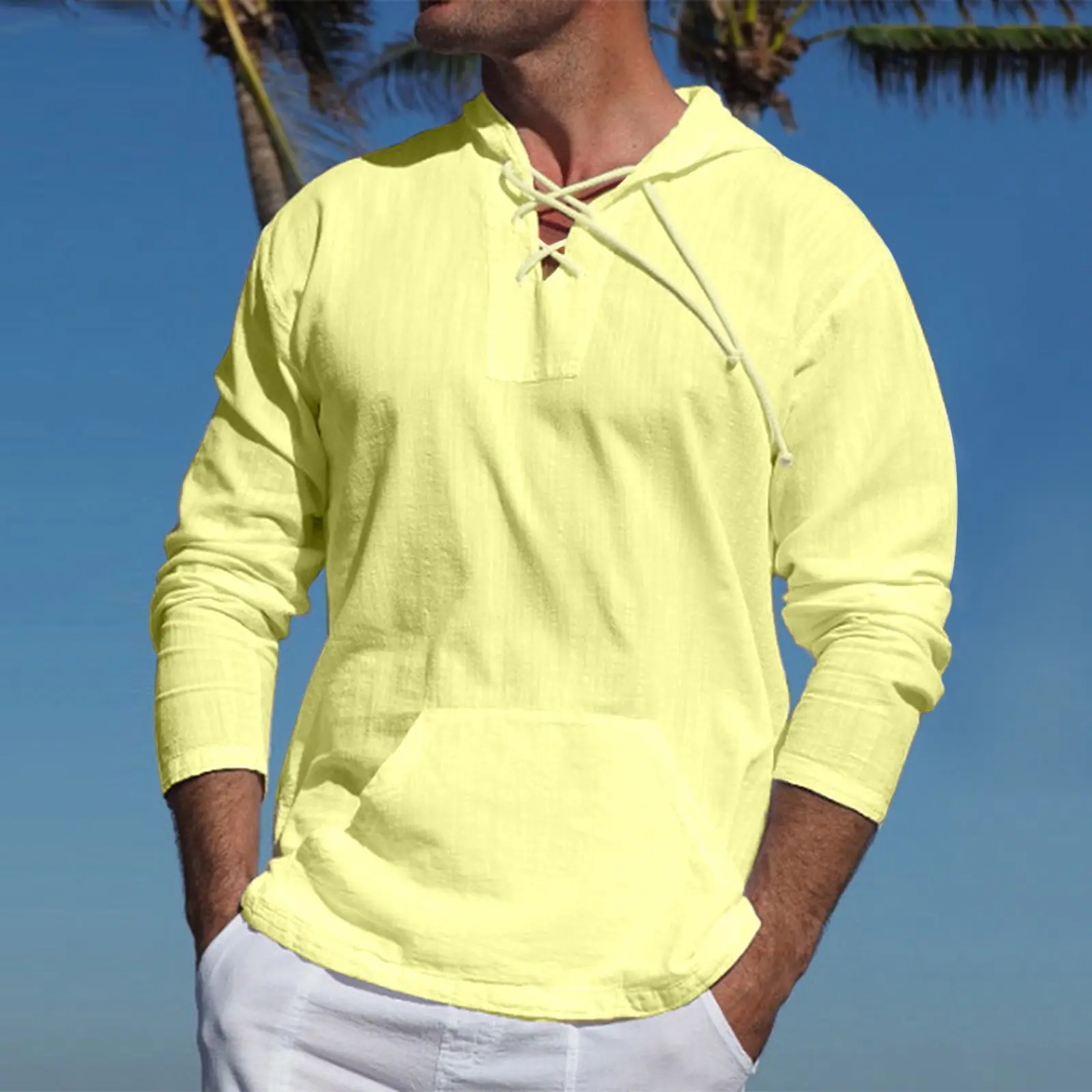 Cool Button up Shirts for Men Men Spring Summer Casual Beach Tropical Cotton Strap Top Pocket Solid Color Hooded Tie Dress Shirt