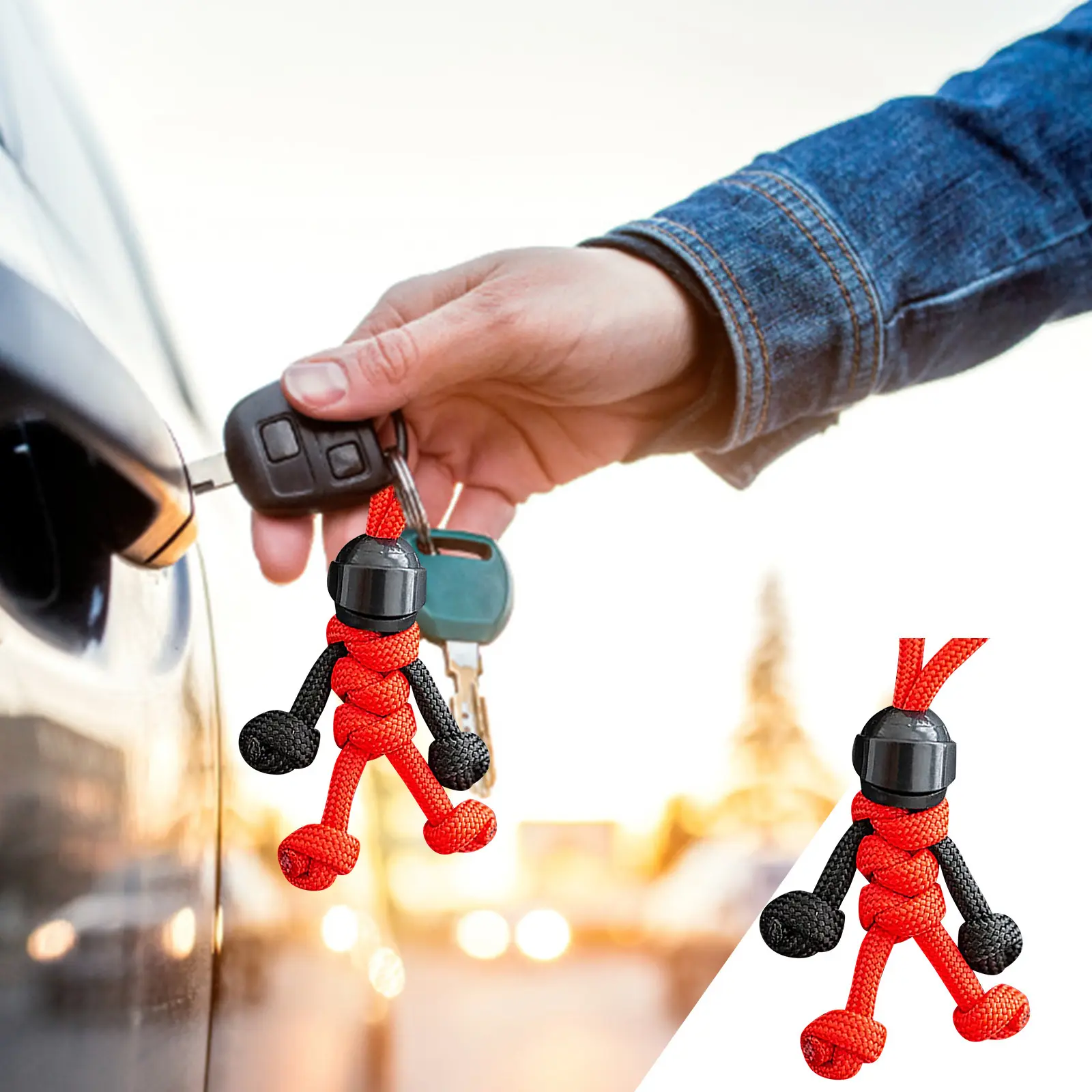 Motorcyclist Minifigure Hanging Chain Umbrella Rope Weaving Keychain Creative Personality Motorcycle Key Accessories Wrist Key