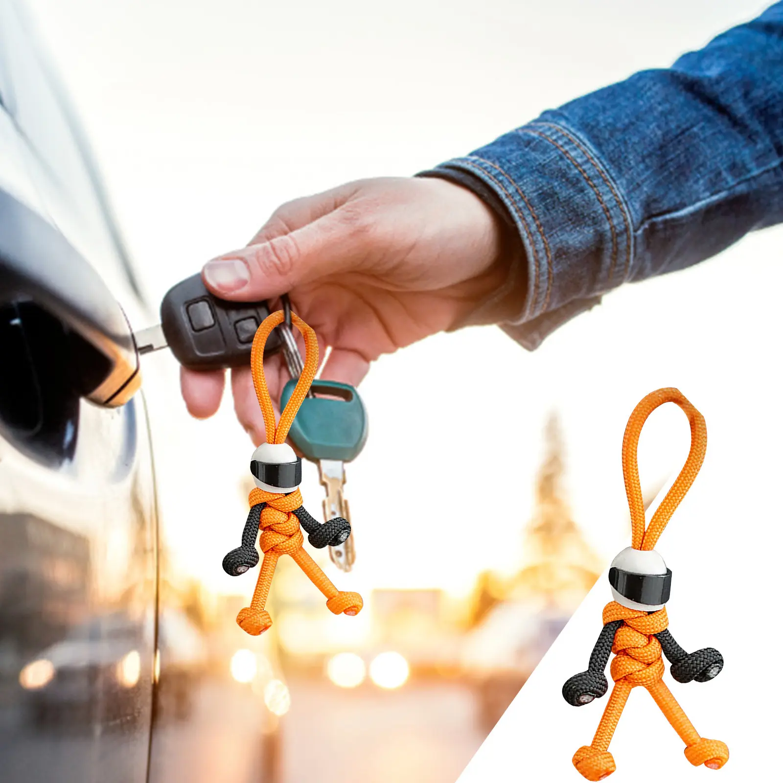 Motorcyclist Minifigure Hanging Chain Umbrella Rope Weaving Keychain Creative Personality Motorcycle Key Accessories Wrist Key