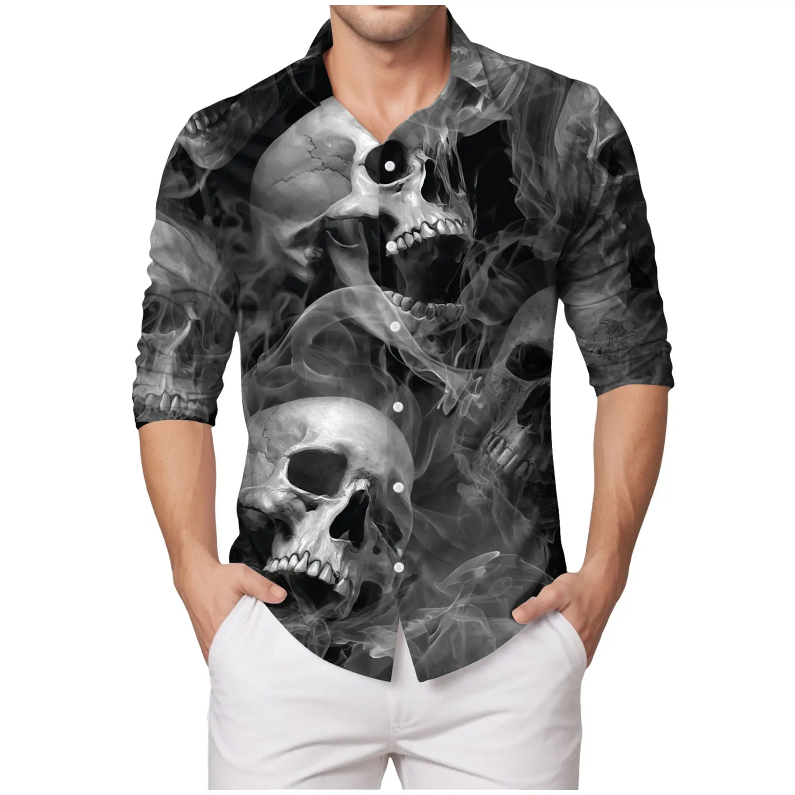 Large Size Men'S Halloween Casual Fashion Printed Shirt Long Sleeve Top Men Compression Shirt Shirts For Man Ropa De Hombre