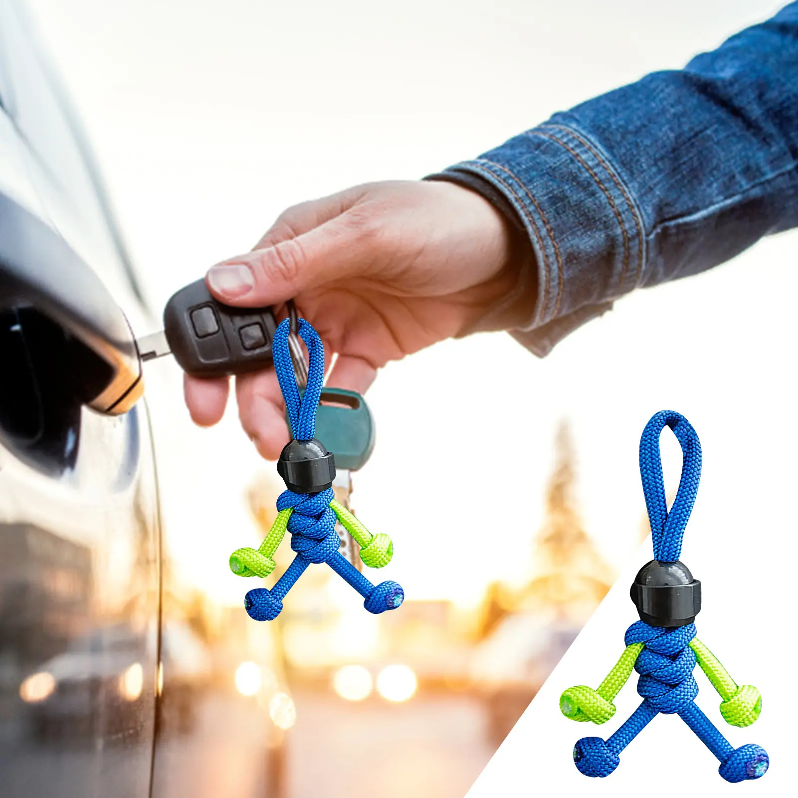 Motorcyclist Minifigure Hanging Chain Umbrella Rope Weaving Keychain Creative Personality Motorcycle Key Accessories Wrist Key