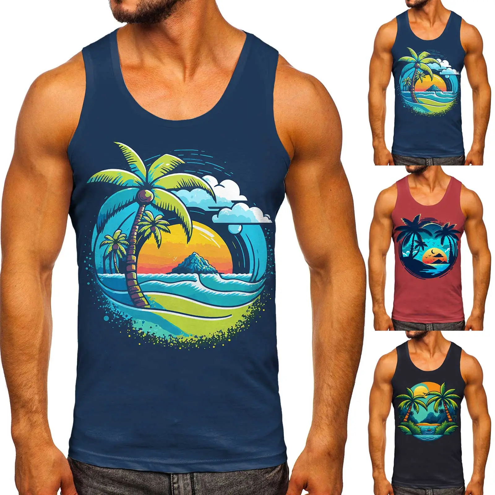 Simple Vest For Men Fashion Spring Summer Casual Sleeveless O Neck Printed Tank Tops Blouse Casual Sports Tees For Male Clothes