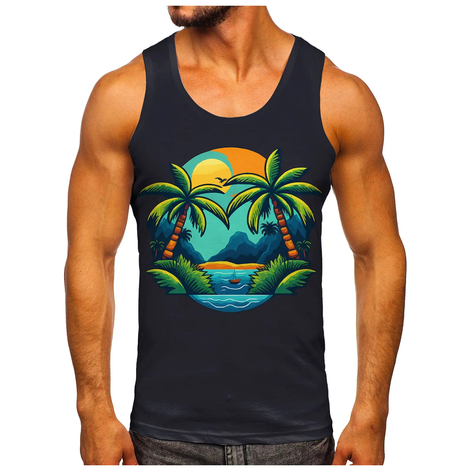 Simple Vest For Men Fashion Spring Summer Casual Sleeveless O Neck Printed Tank Tops Blouse Casual Sports Tees For Male Clothes