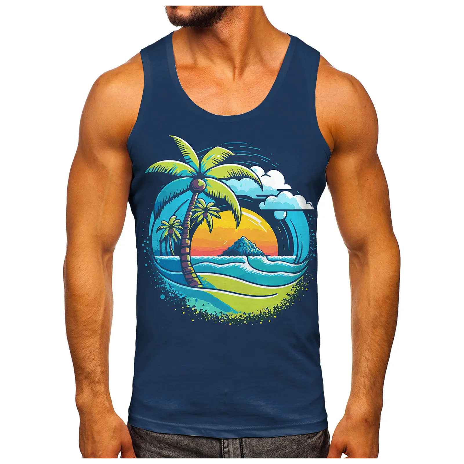 Simple Vest For Men Fashion Spring Summer Casual Sleeveless O Neck Printed Tank Tops Blouse Casual Sports Tees For Male Clothes