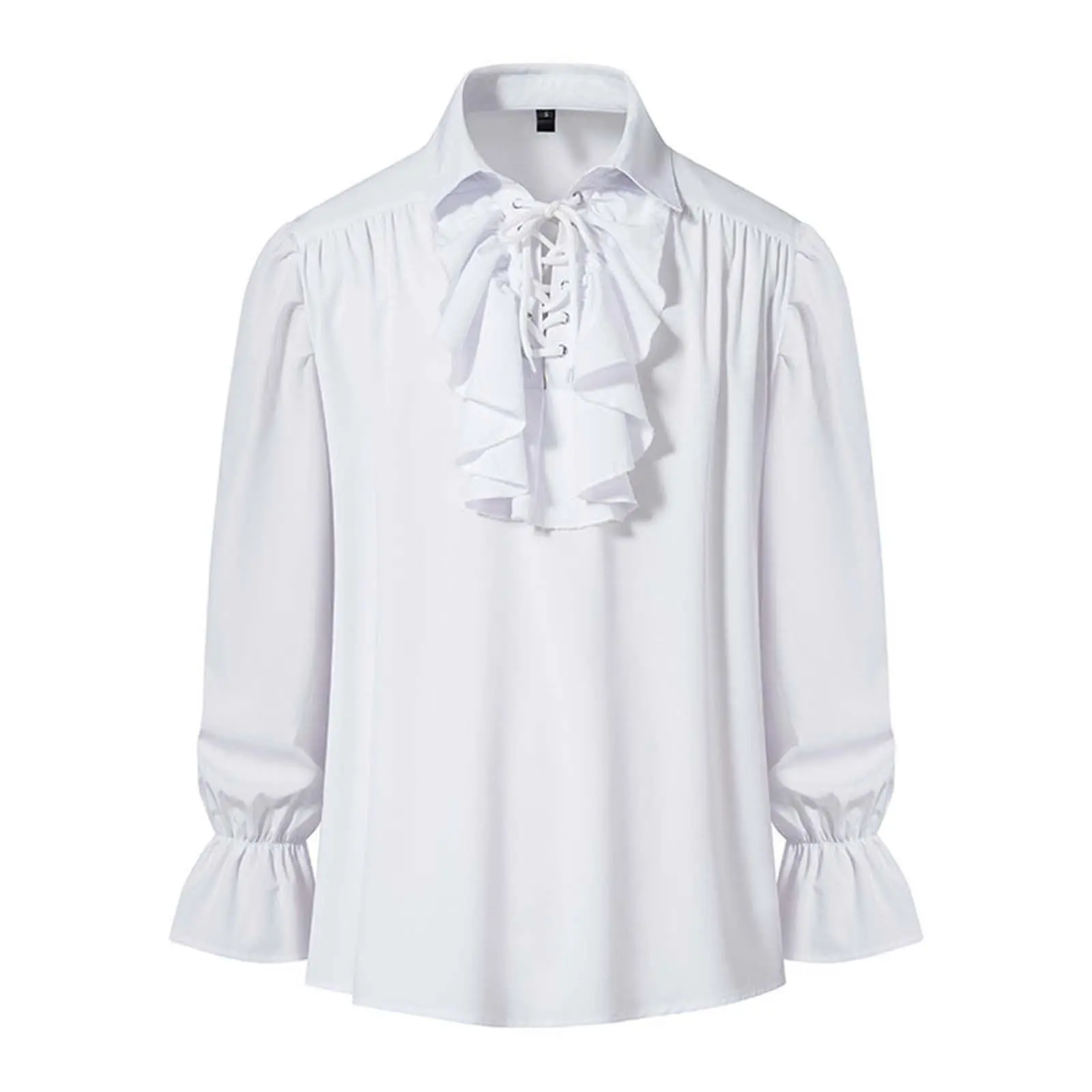 Womens Long Sleeve Tops Men's Ruffle Shirt Medieval Retro Performance Suit Solid Color Lace Up Puffy Sleeved Yoga Shirt Men