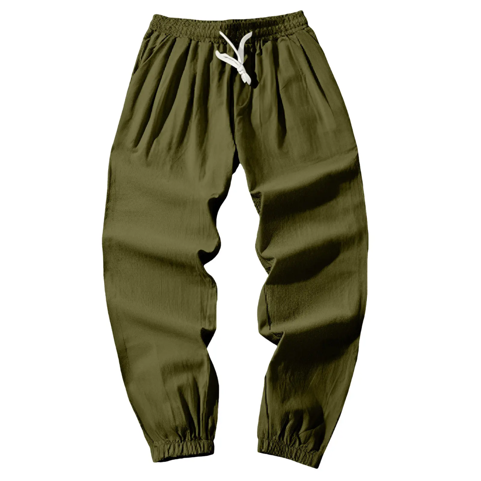 Mens Pants Straight Men'S Solid Color Cotton And Linen Cuffs Large Size Slim Fit Breathable Nine Point Pants Street Wear 2025