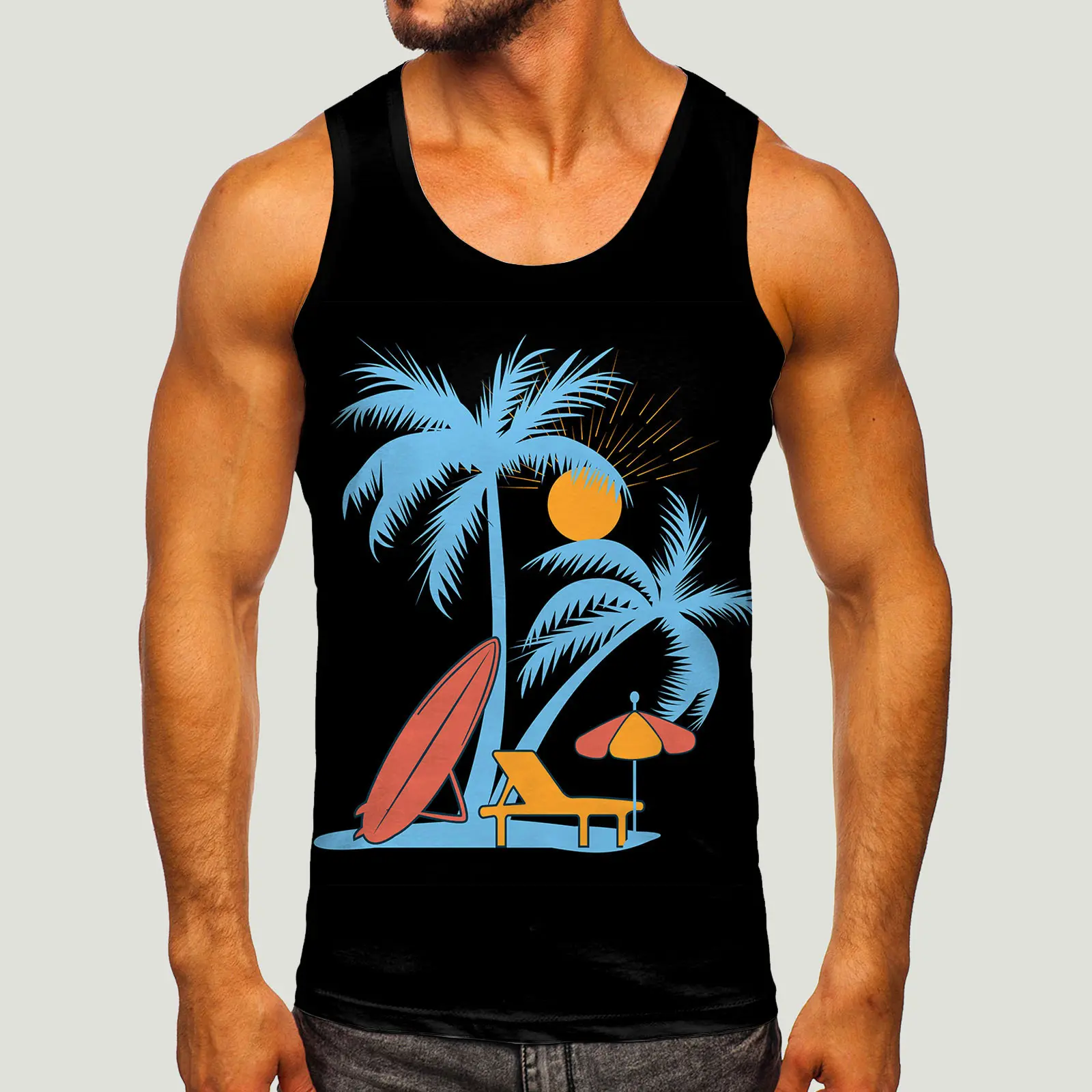 Sports Vest For Men Fashion Spring Summer Casual Sleeveless O Neck Printed Tank Tops Blouse Casual Daily Streetwear Tee Shirt