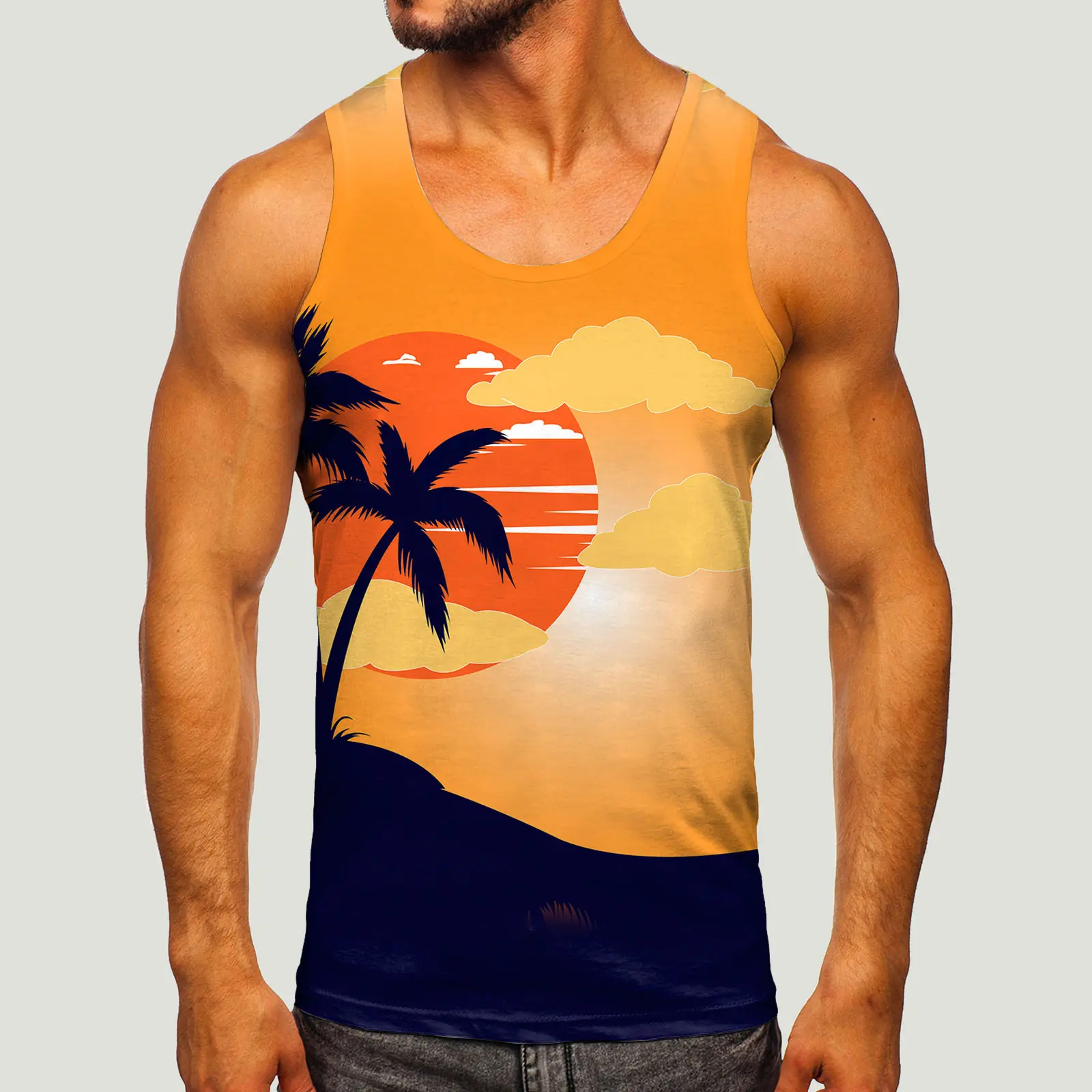 Sports Vest For Men Fashion Spring Summer Casual Sleeveless O Neck Printed Tank Tops Blouse Casual Daily Streetwear Tee Shirt