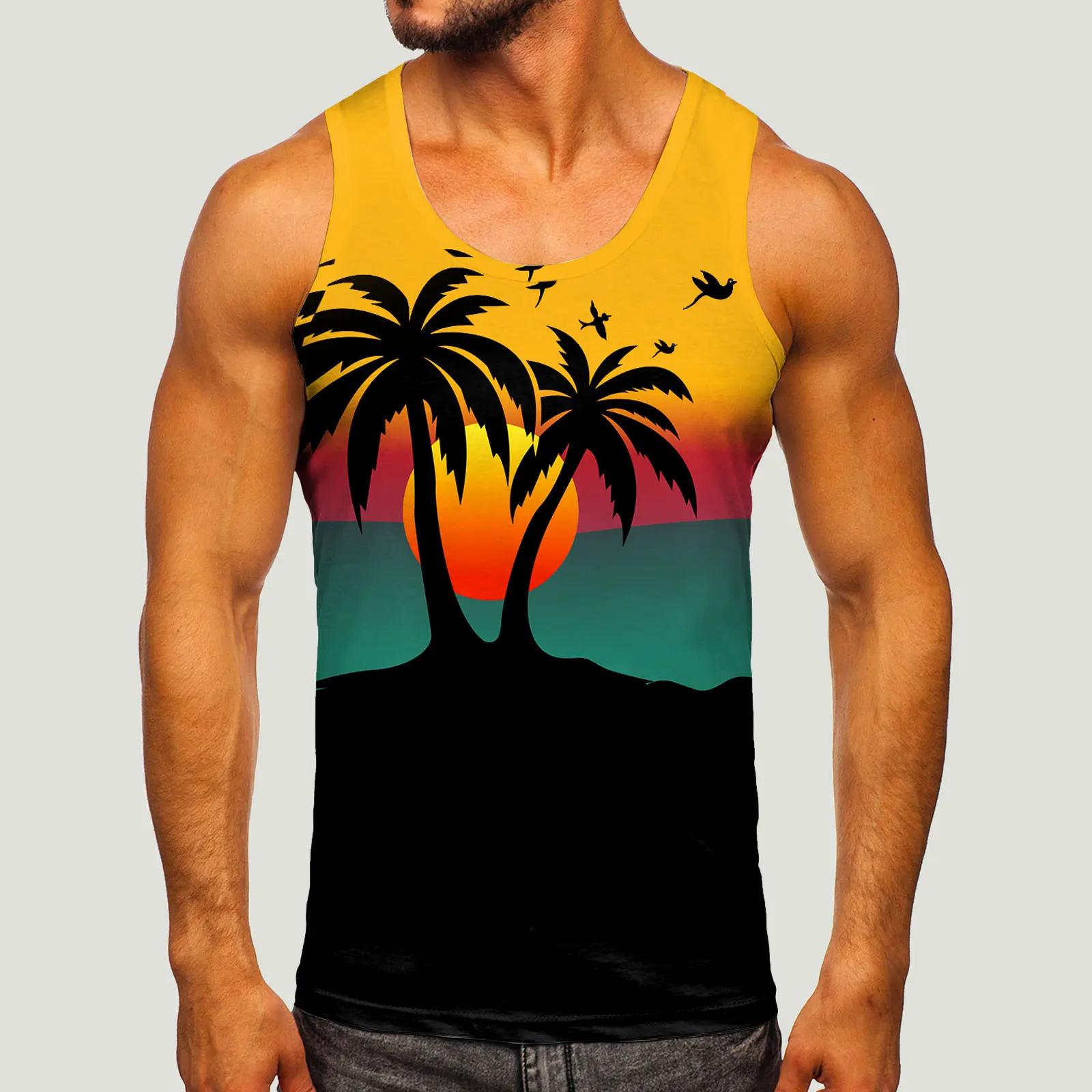 Sports Vest For Men Fashion Spring Summer Casual Sleeveless O Neck Printed Tank Tops Blouse Casual Daily Streetwear Tee Shirt