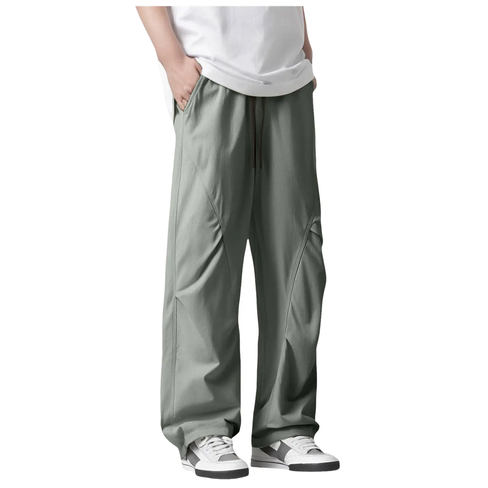 New Pants Flat Front Men'S Street Design Casual Straight Pants Ice Silk Quick Drying Wide Leg Street Wear Roupas Masculinas