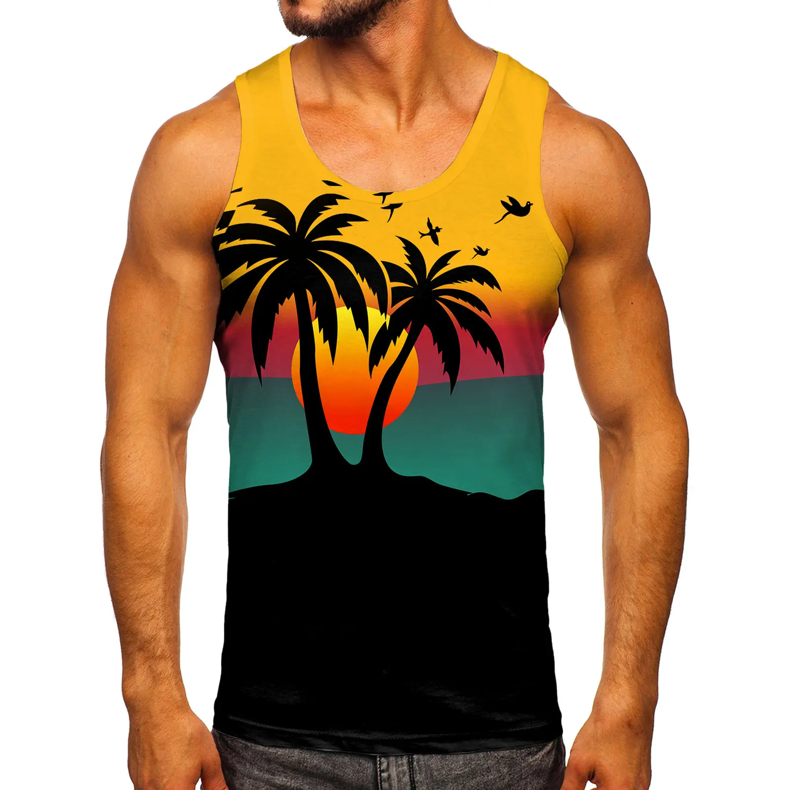 Sports Vest For Men Fashion Spring Summer Casual Sleeveless O Neck Printed Tank Tops Blouse Casual Daily Streetwear Tee Shirt