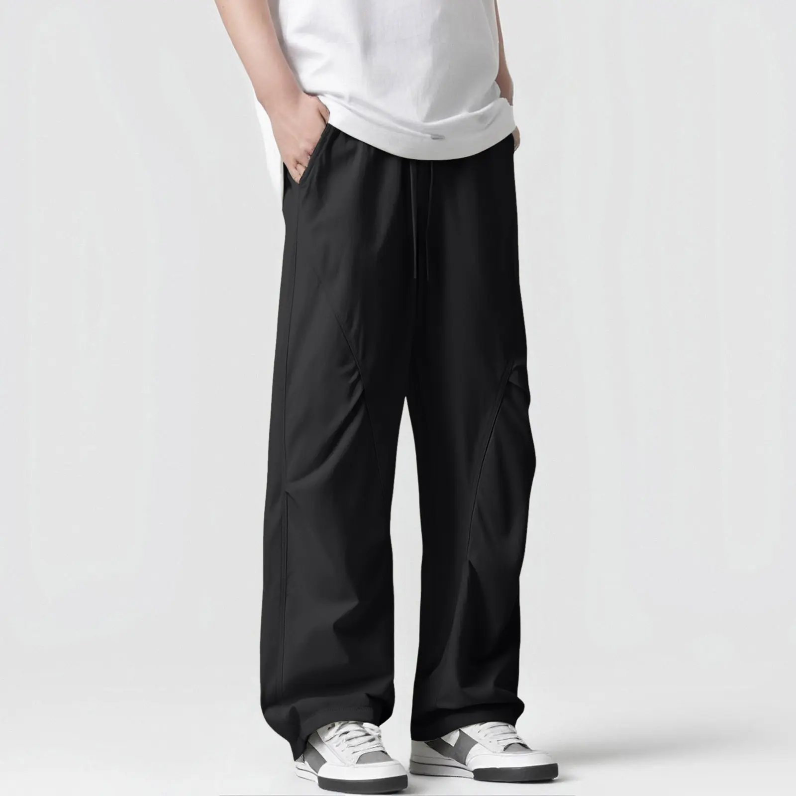 New Pants Flat Front Men'S Street Design Casual Straight Pants Ice Silk Quick Drying Wide Leg Street Wear Roupas Masculinas