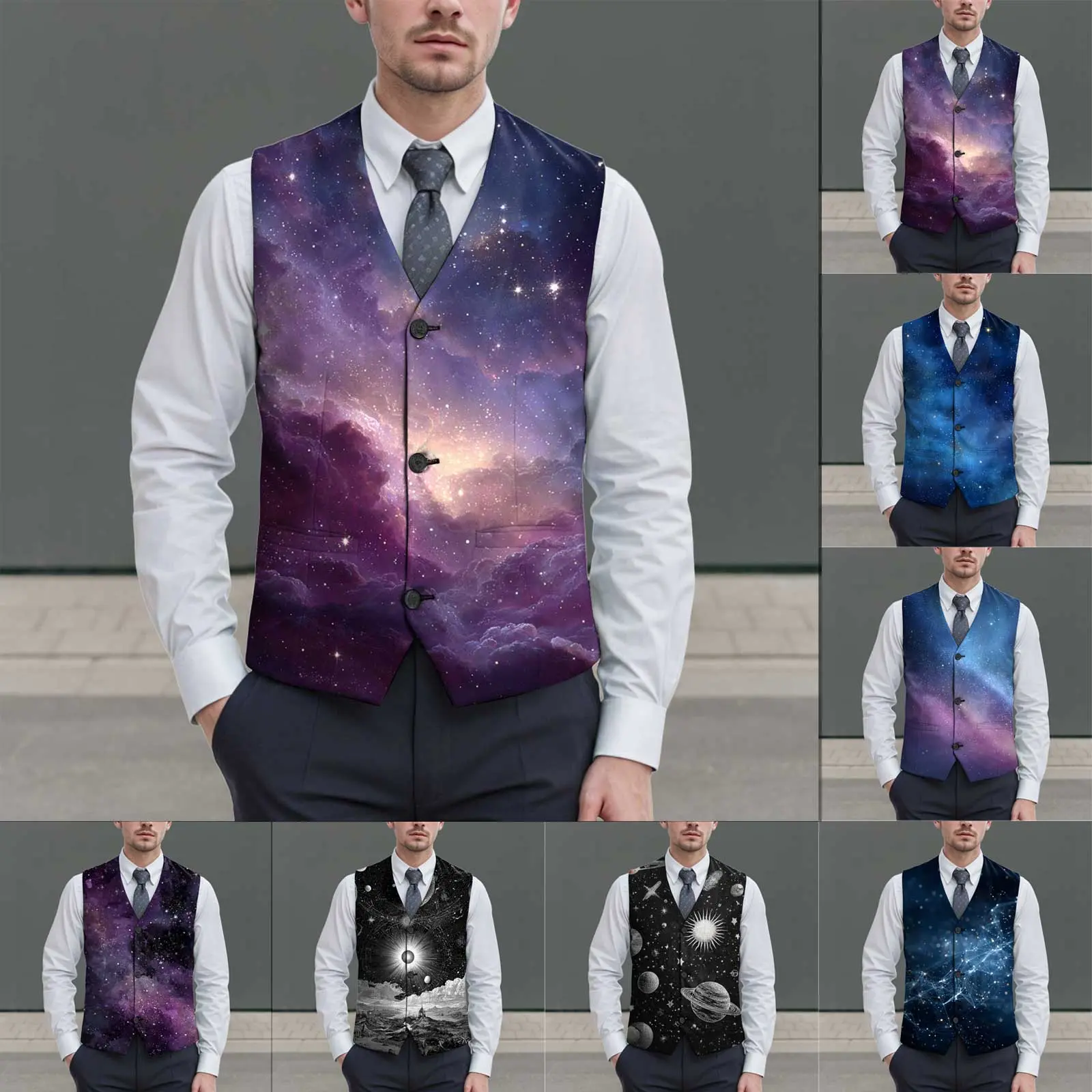 Vest Coat For Men'S Starry Sky Printed Party Casual Suit Vest Sleeveless Top Mens Slim Fit Prom Suits For Men Handsome Apparel