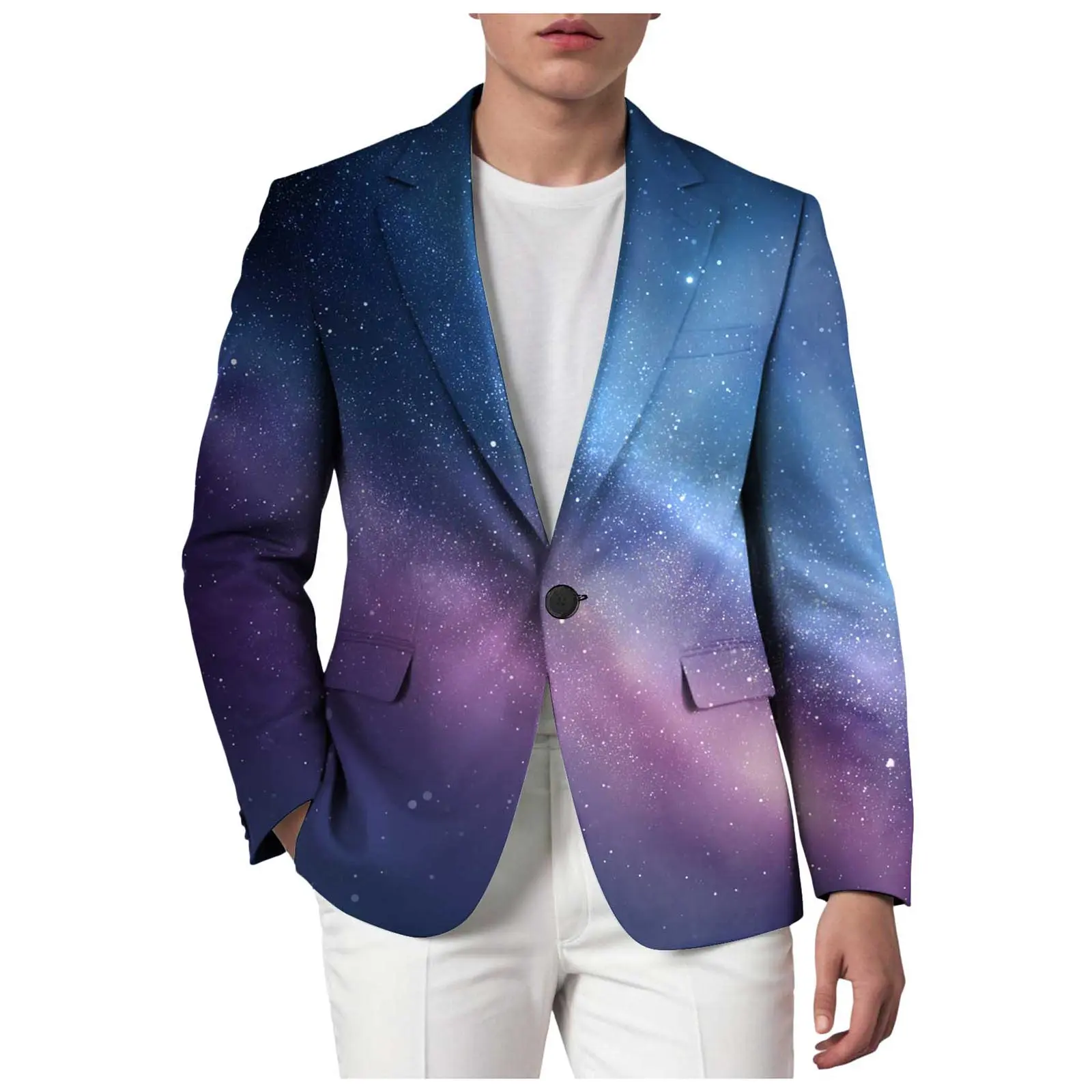 Novelty Coat For Men'S Starry Sky Printed Business Casual Overcoat Long Sleeve Suit Jacket Suit Formal Handsome Clothes For Male
