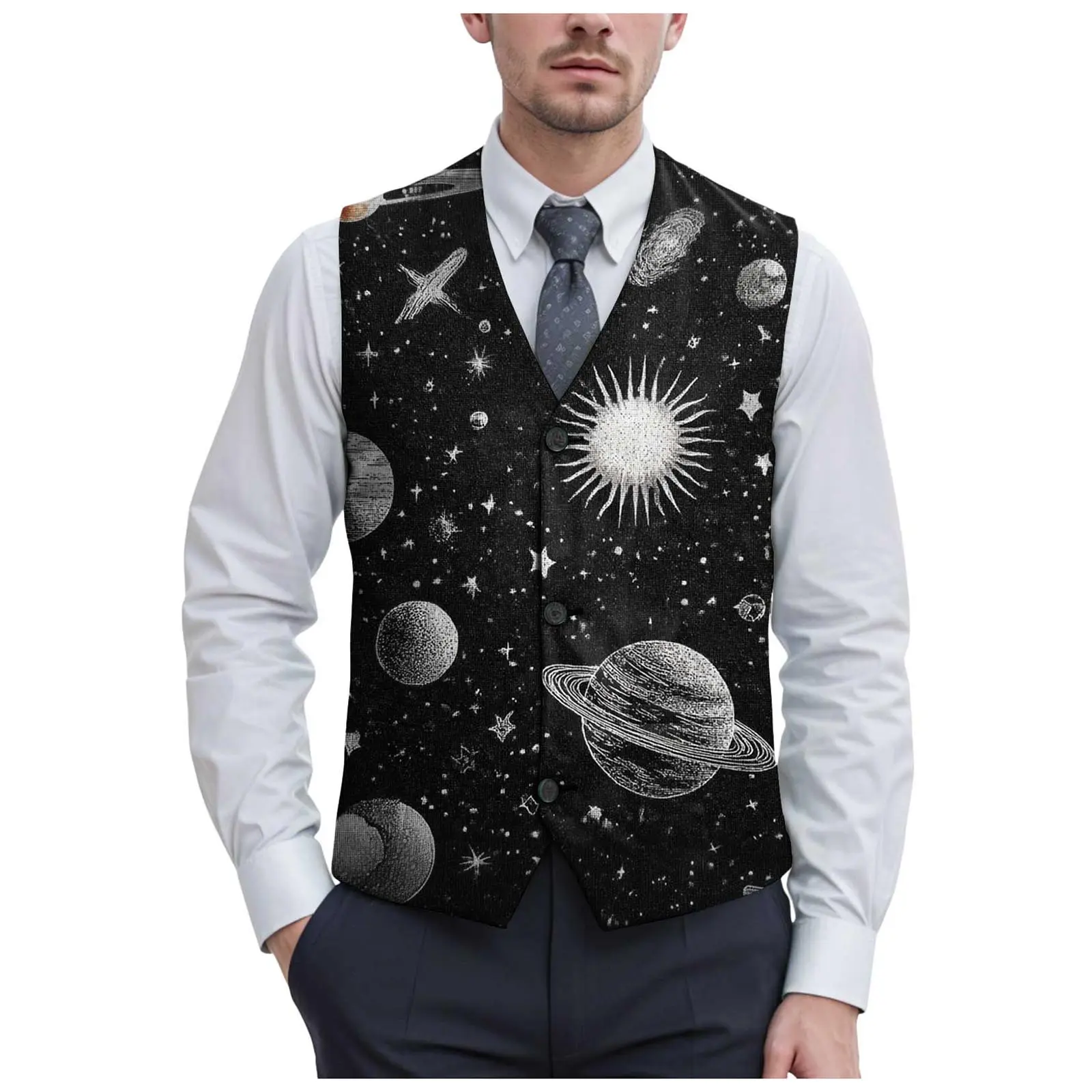 Vest Coat For Men'S Starry Sky Printed Party Casual Suit Vest Sleeveless Top Mens Slim Fit Prom Suits For Men Handsome Apparel