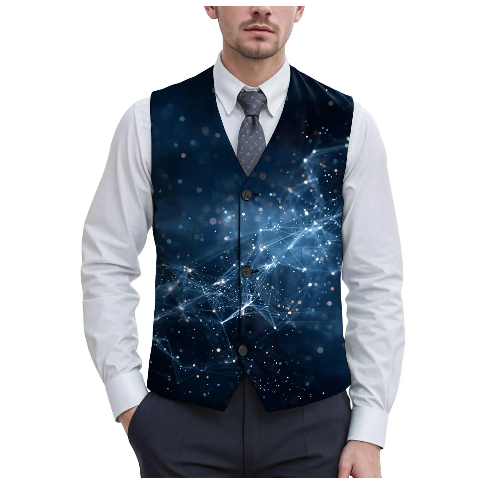 Vest Coat For Men'S Starry Sky Printed Party Casual Suit Vest Sleeveless Top Mens Slim Fit Prom Suits For Men Handsome Apparel