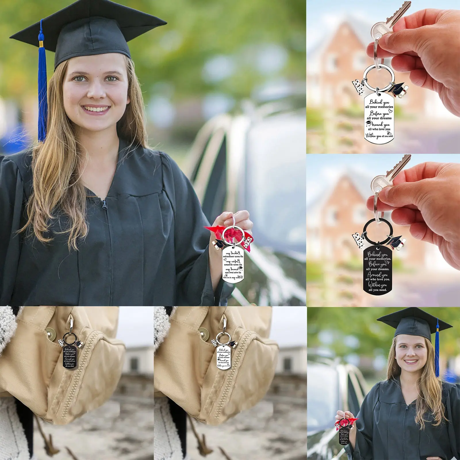 2024 Graduation Season Stainless Steel Inspirational Keychain For Graduation Gift Short Lanyards