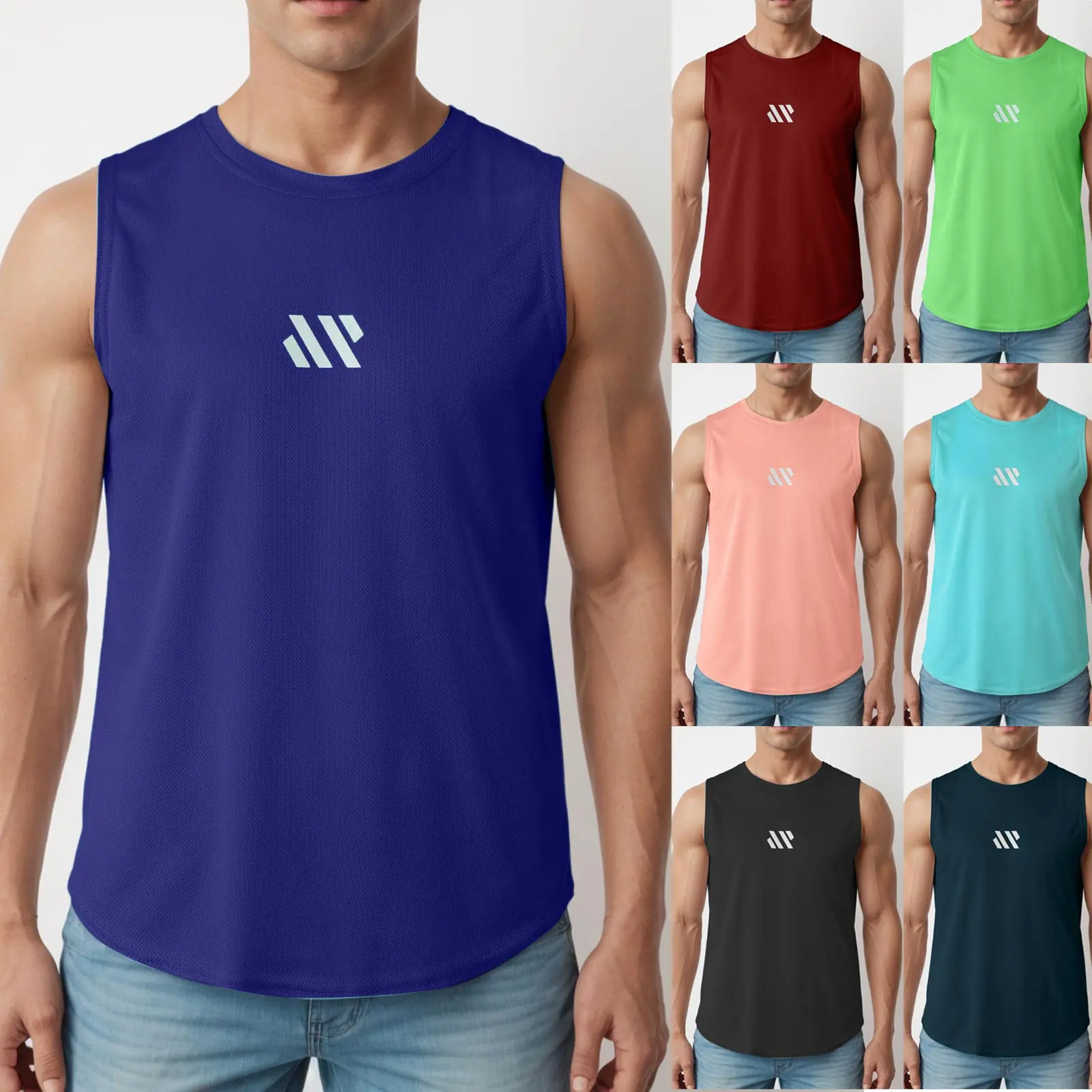 Men's Sports Fitness Vest Summer Quick Drying Mesh Fabric Loose Breathable Solid Color Pattern Printed Solid Running Camisole