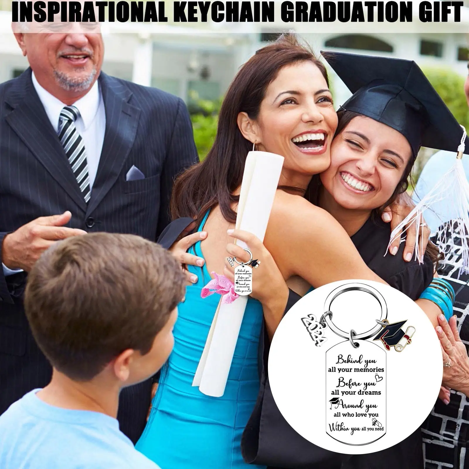 2024 Graduation Season Stainless Steel Inspirational Keychain For Graduation Gift Short Lanyards