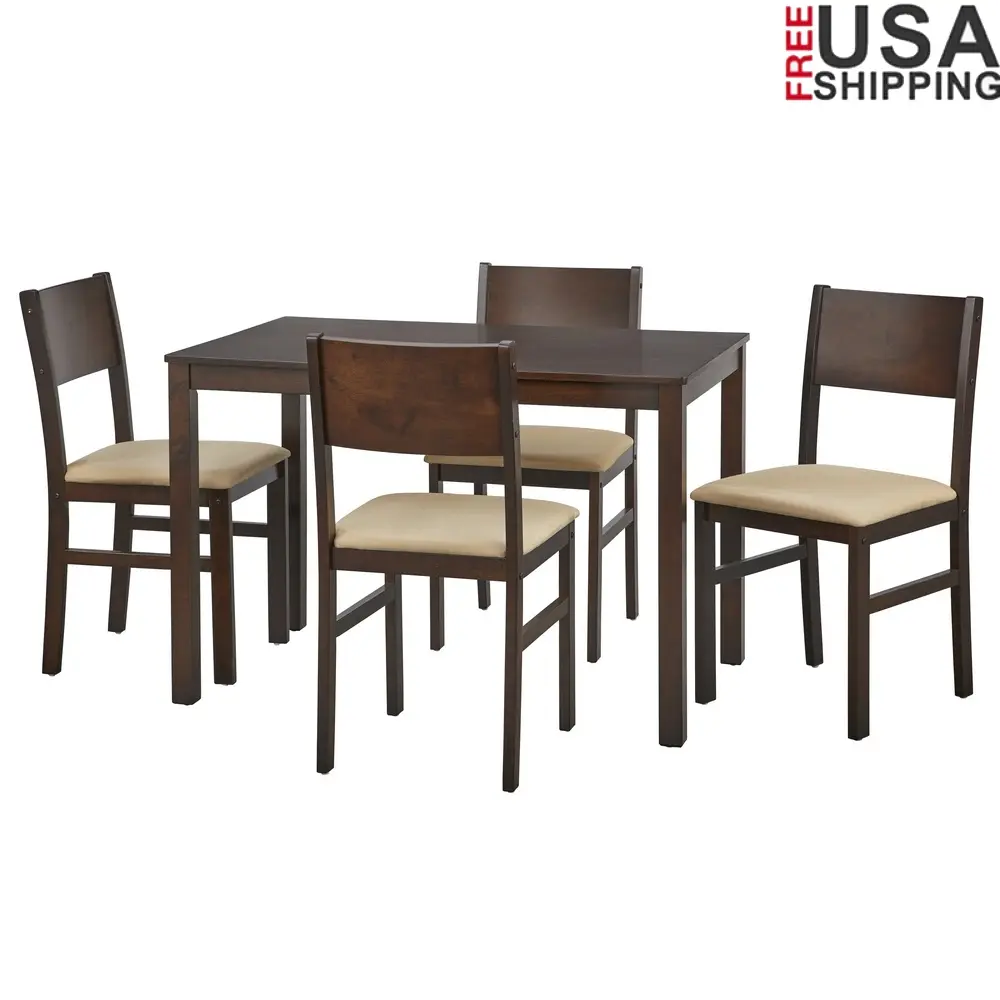 5-Piece Dining Set with Rectangle Table and 4 Chairs Indoor Use Rubberwood Microfiber Water-Resistant Contemporary Design Small