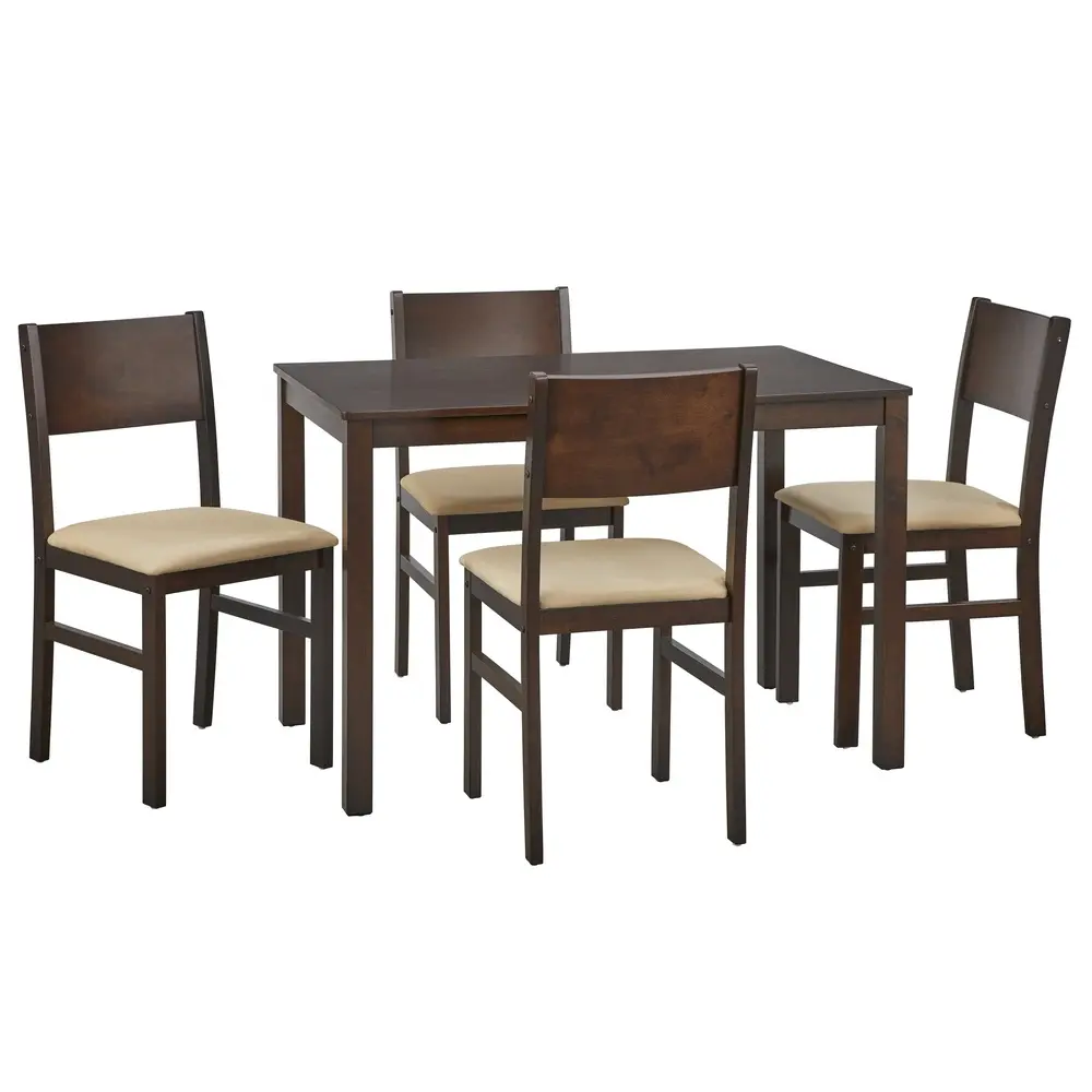 5-Piece Dining Set with Rectangle Table and 4 Chairs Indoor Use Rubberwood Microfiber Water-Resistant Contemporary Design Small