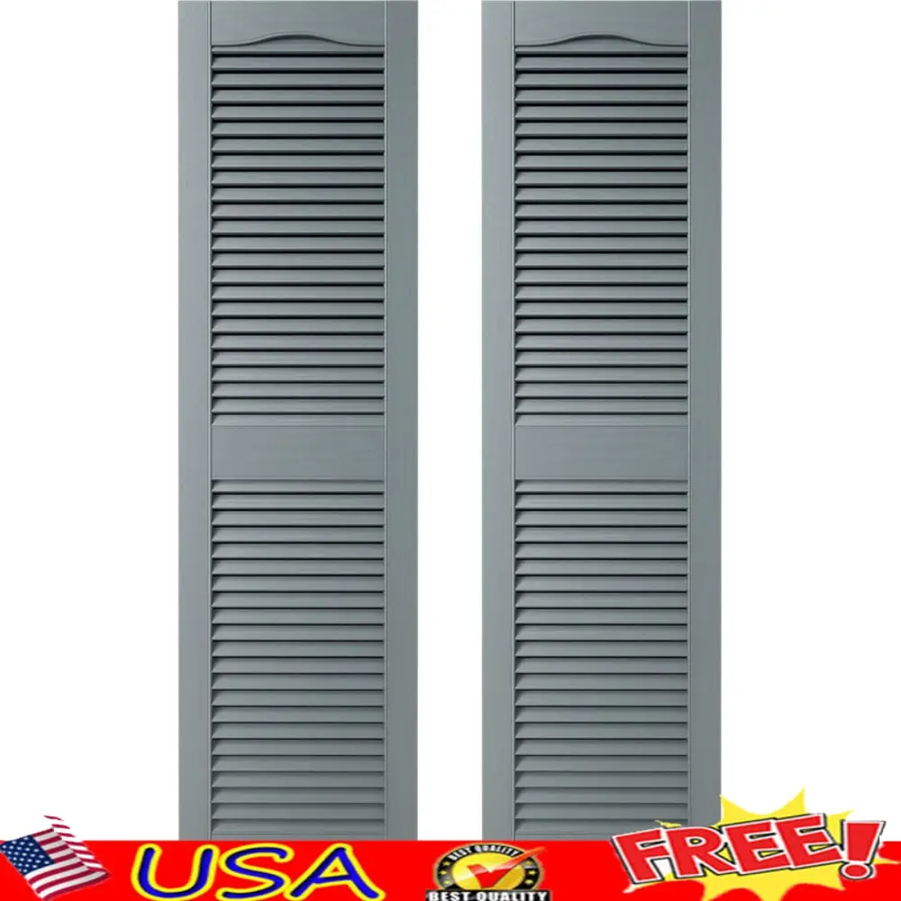 Standard Cathedral Top Open Louver Shutters 12in W x 25in H Pair Includes Installation Spikes Authentic Woodgrain Detail Easy