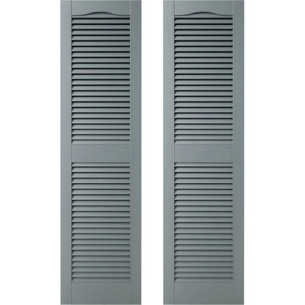 Standard Cathedral Top Open Louver Shutters 12in W x 25in H Pair Includes Installation Spikes Authentic Woodgrain Detail Easy